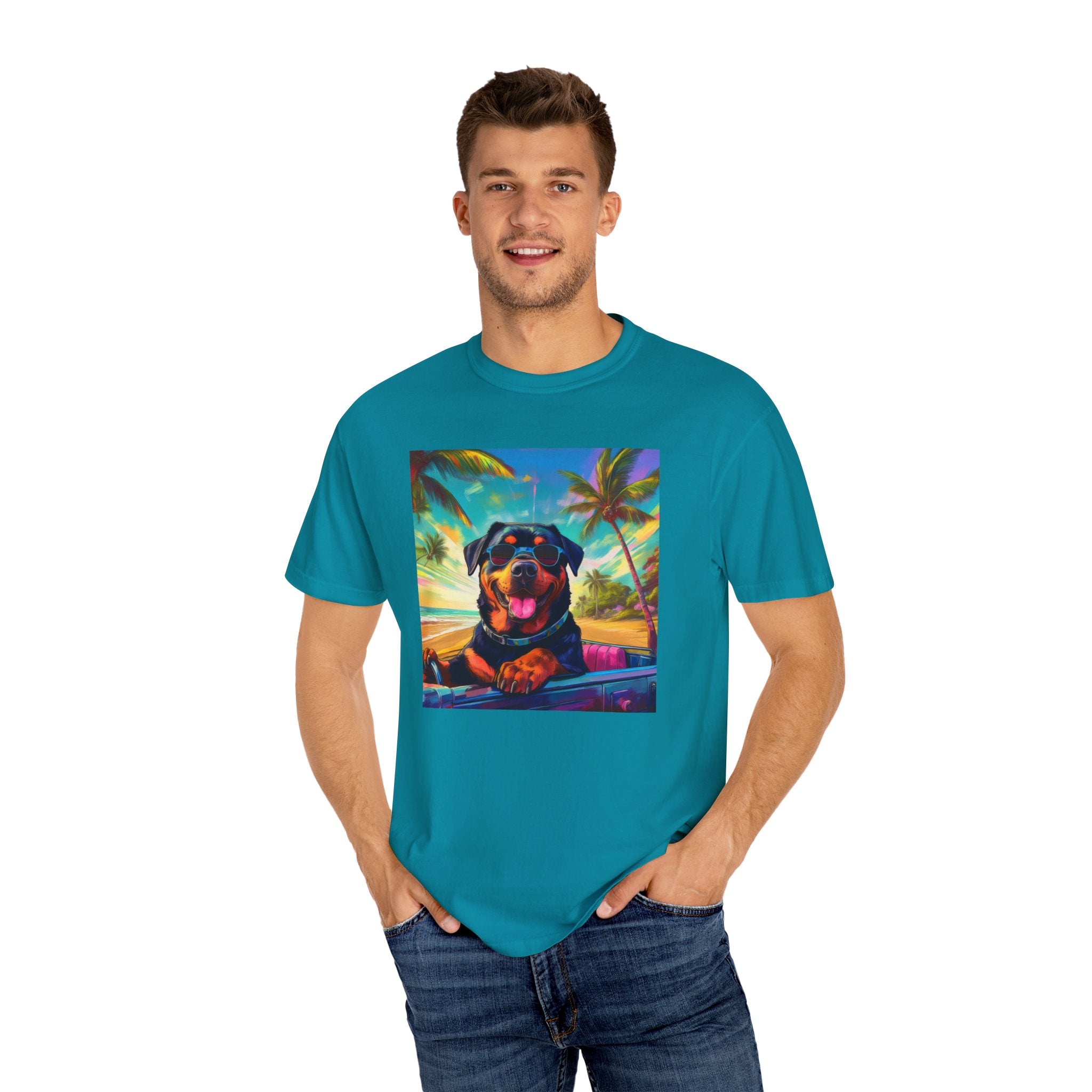 Rottweiler Beach Drive Unisex Garment-Dyed T-shirt