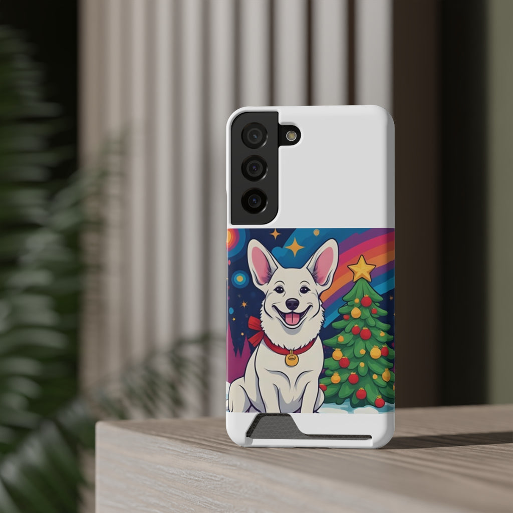 White Corgi Holiday Phone Case with Card Holder