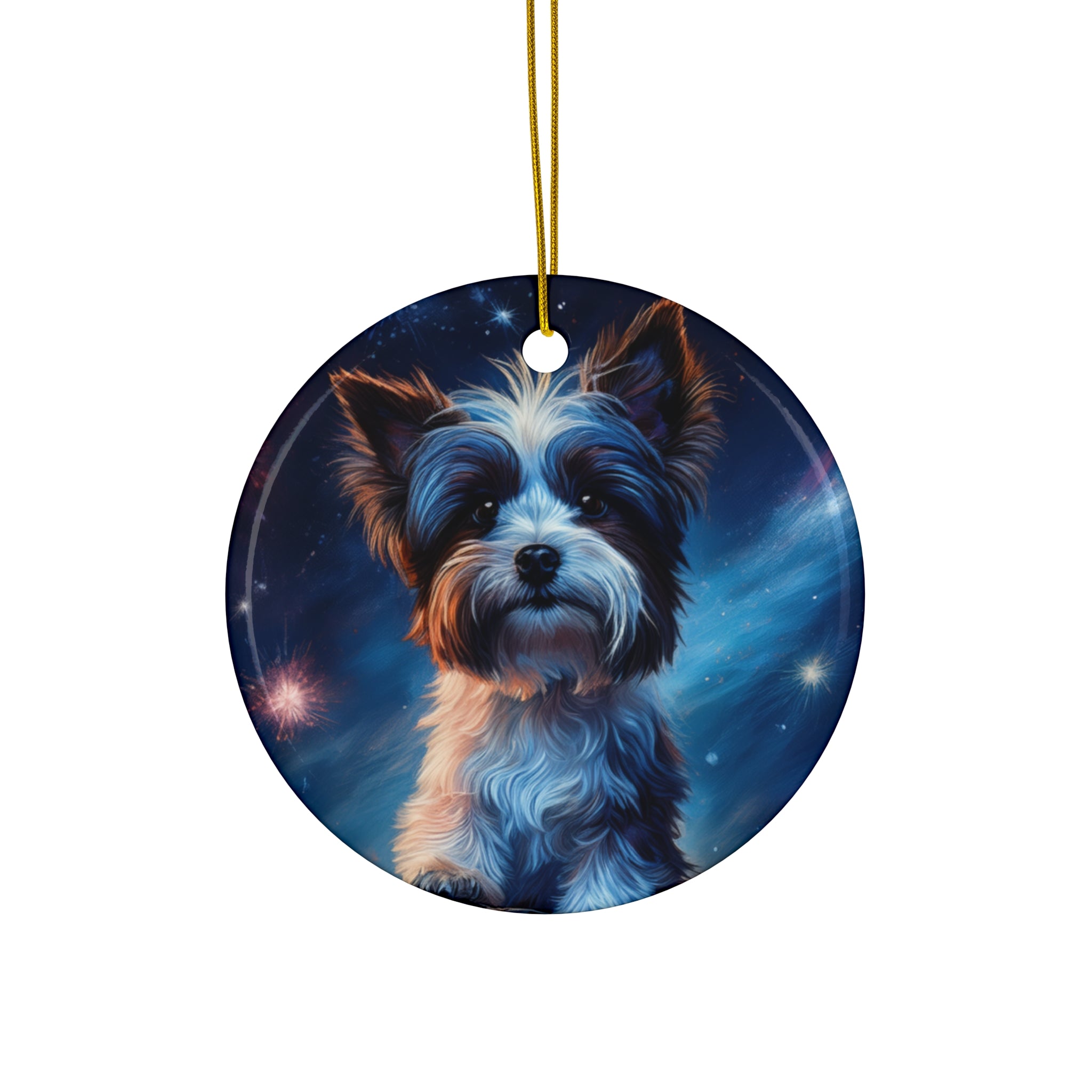 Biewer Terrier Stary Night Ceramic Ornament