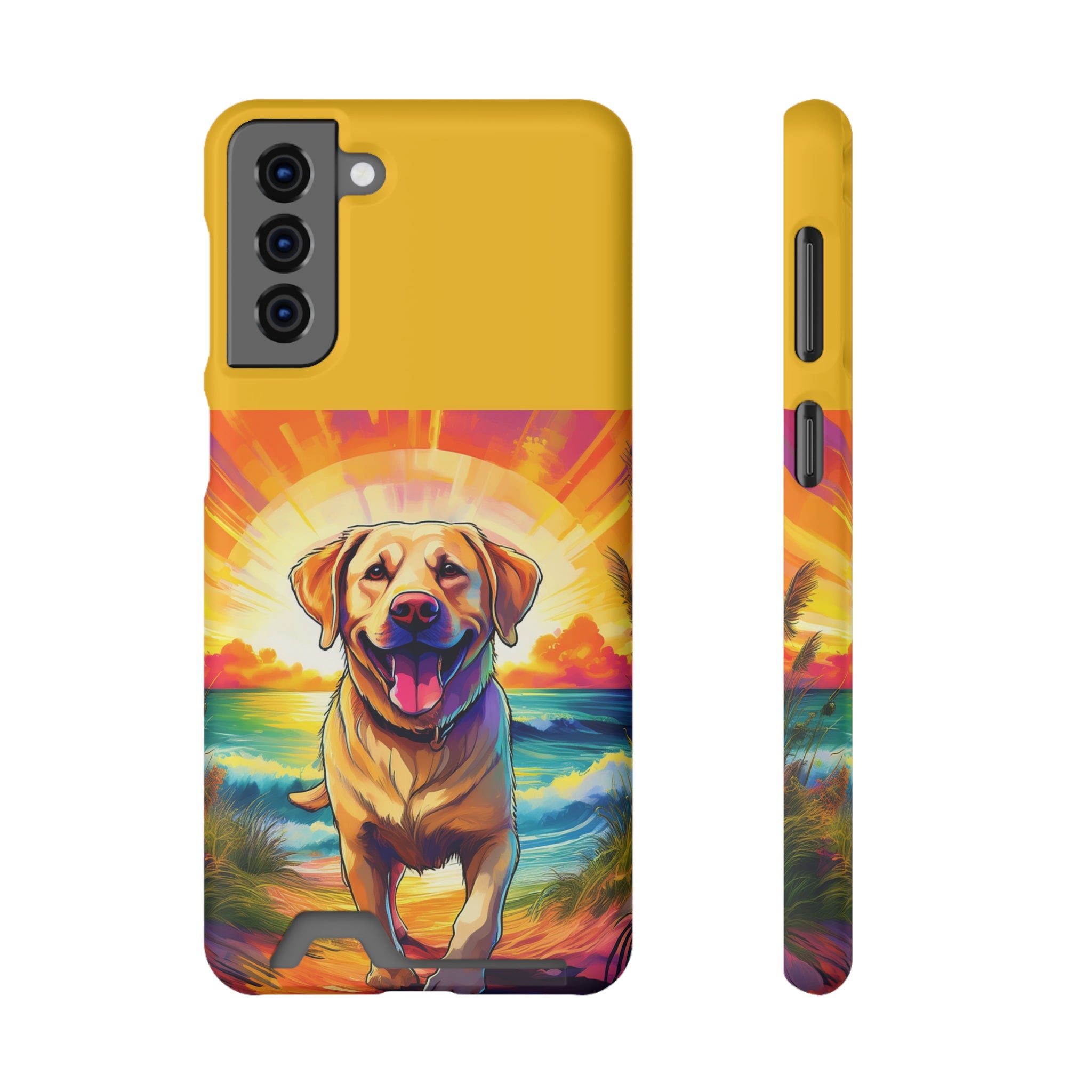 Yellow Lab Sunset Beach Phone Case with Card Holder