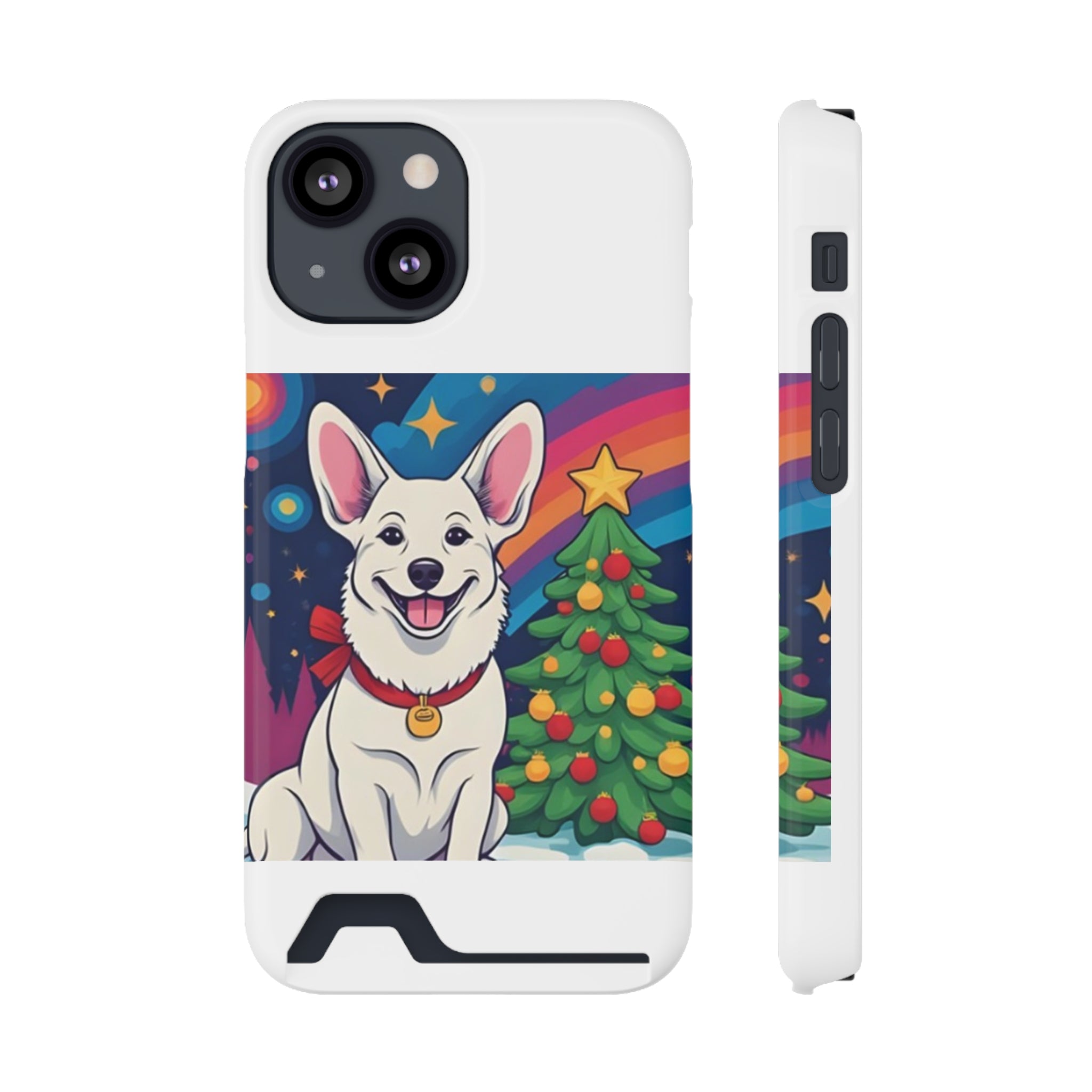 White Corgi Holiday Phone Case with Card Holder
