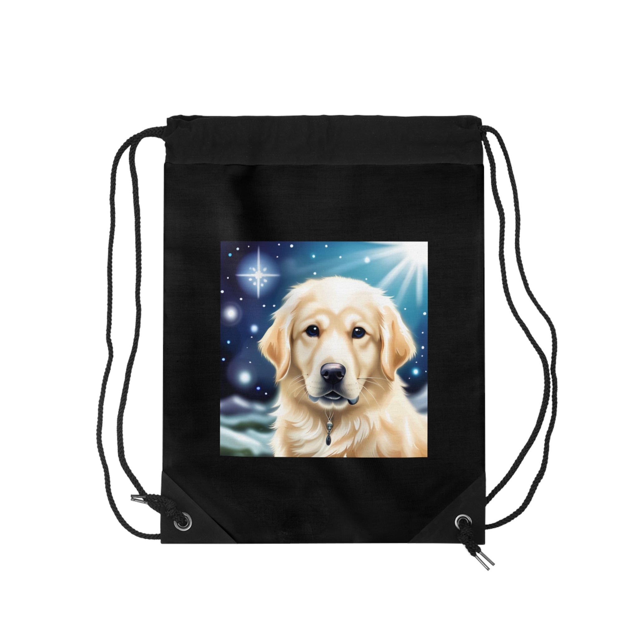 Golden Retriever Stary Night Drawstring Bag