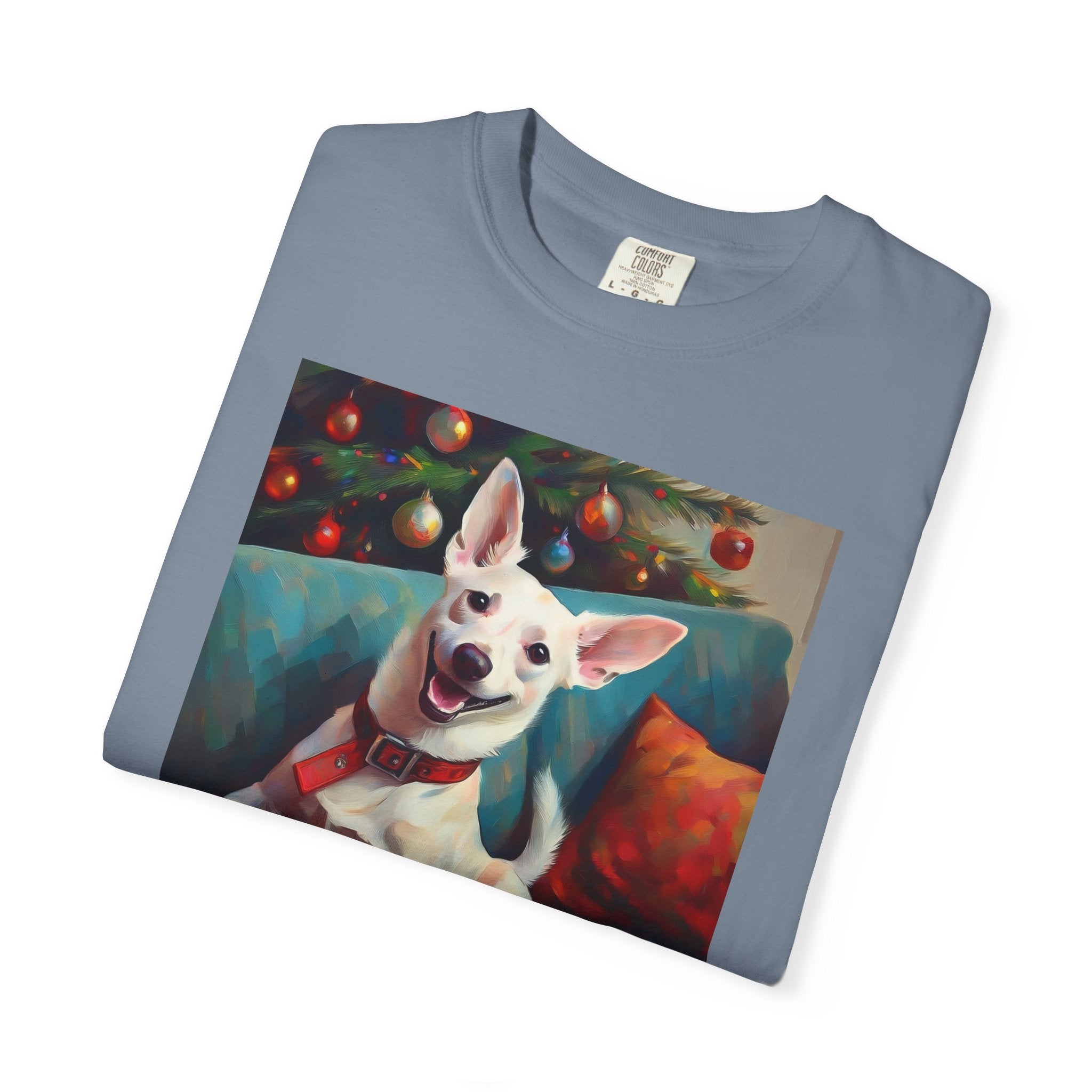 White Corgi Holiday II Unisex Garment-Dyed T-shirt