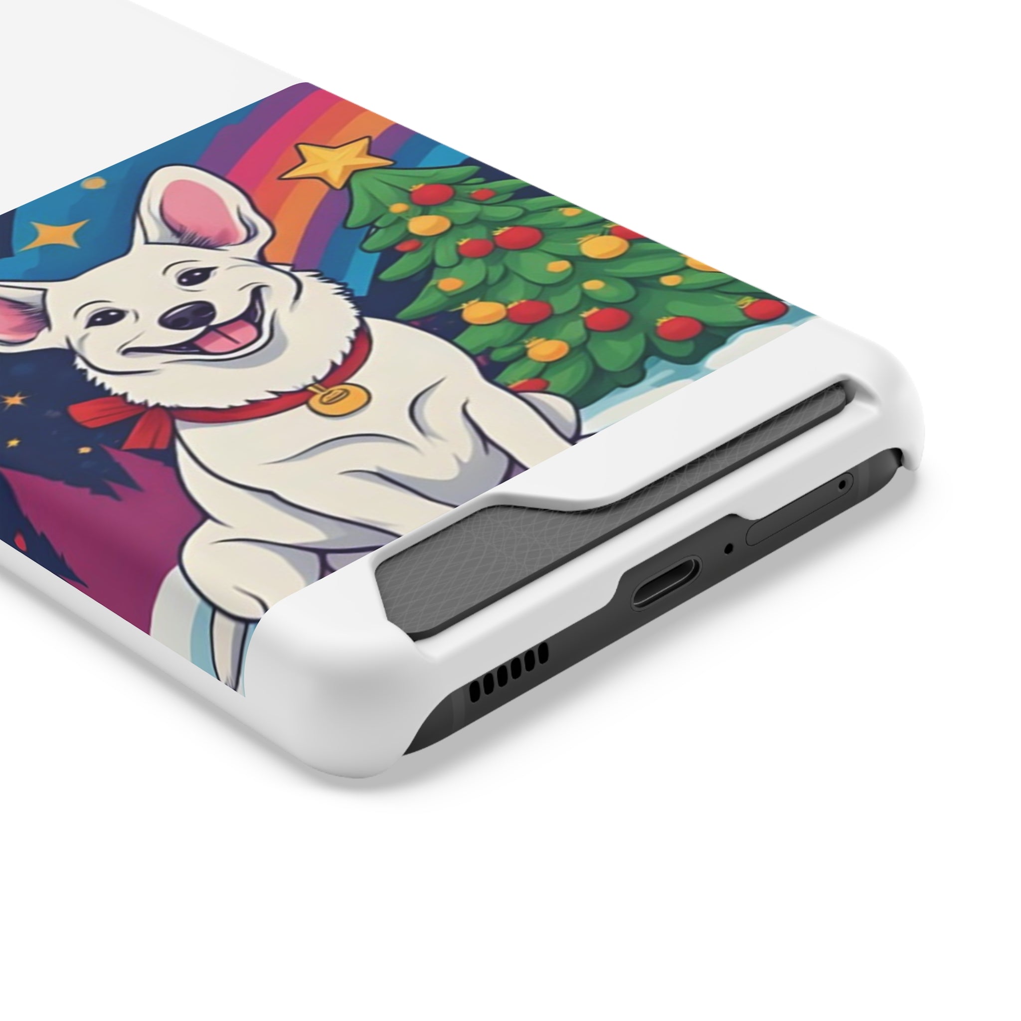 White Corgi Holiday Phone Case with Card Holder