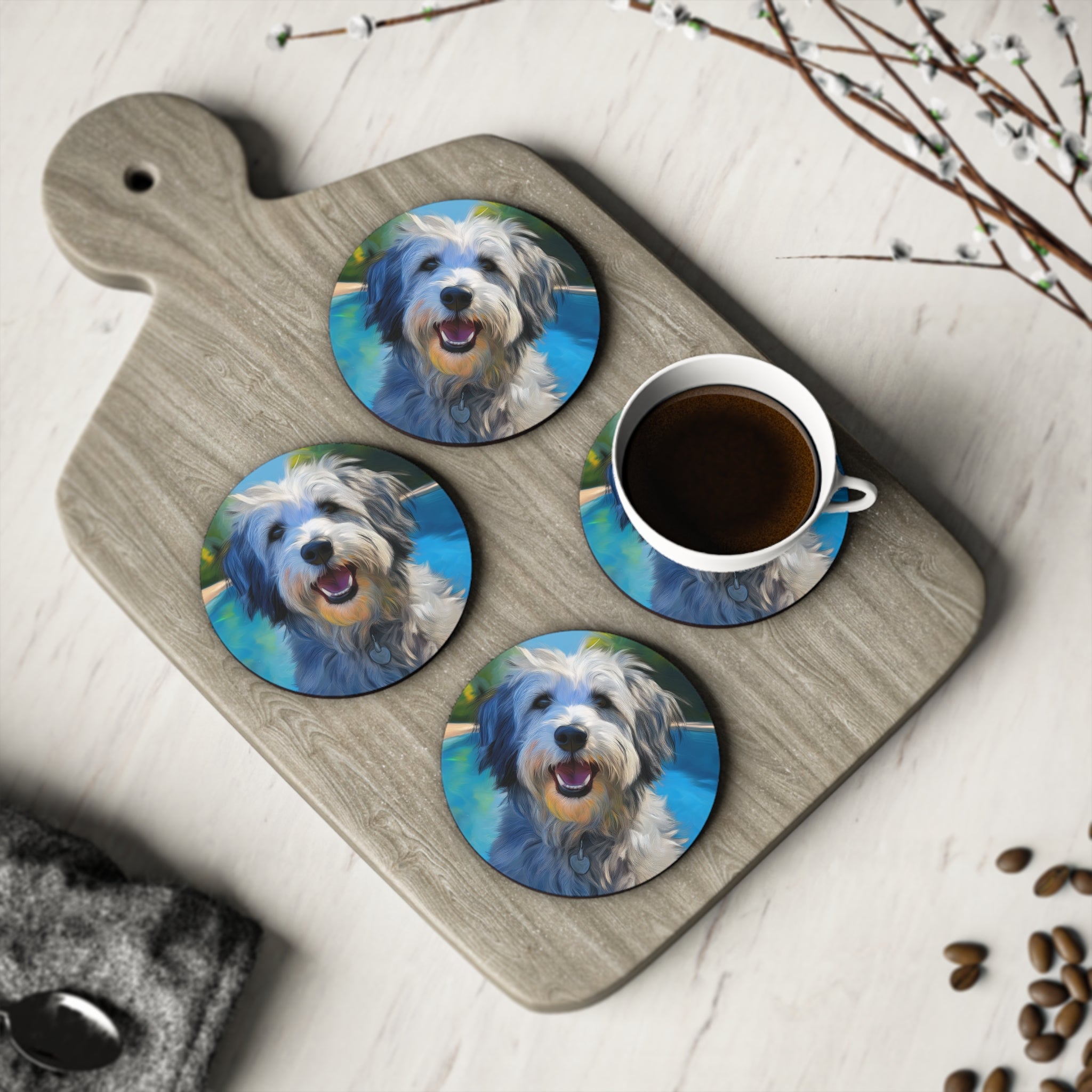 Grey Shaggy Dog Poolside Coasters