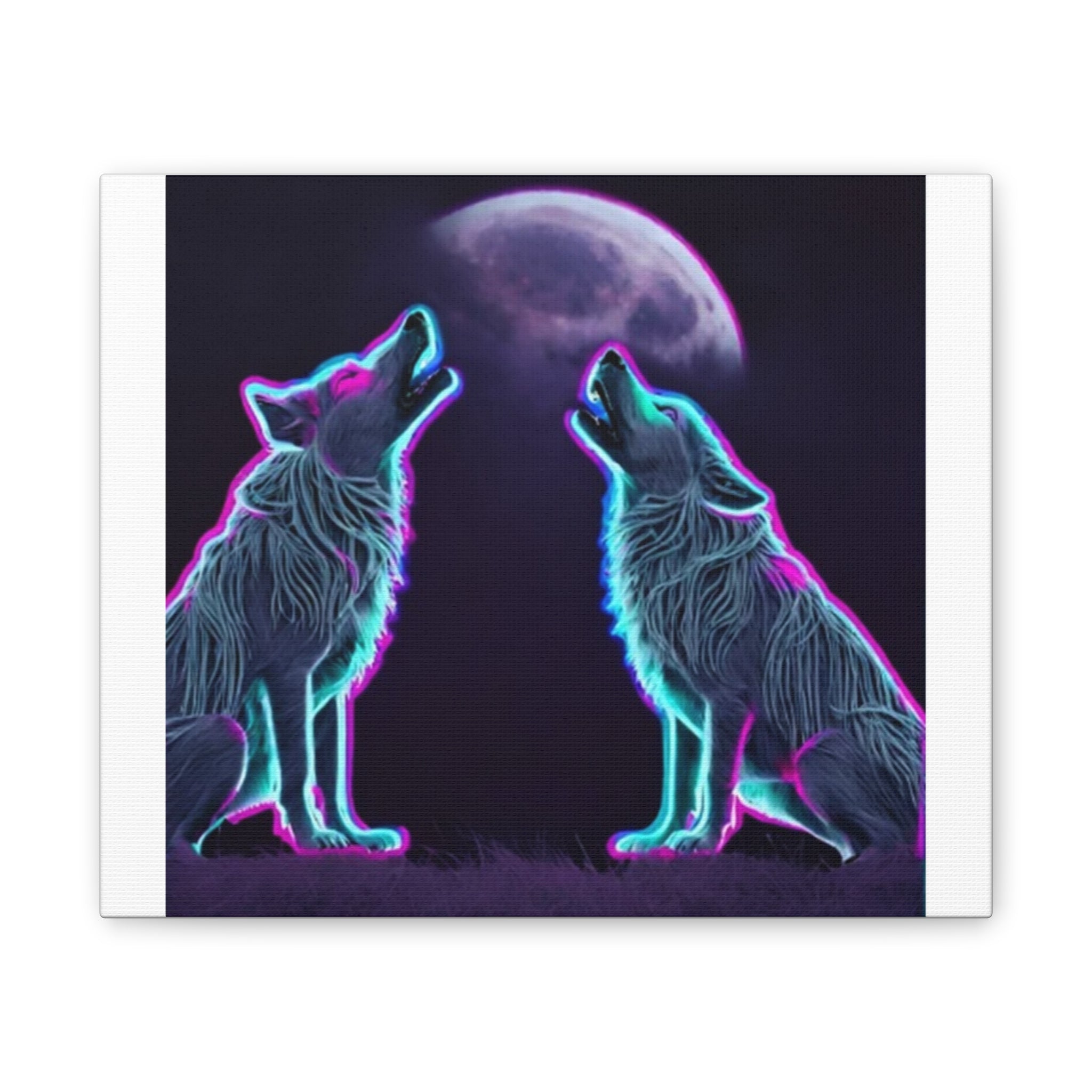Neon Wolves Howling Canvas Stretched, 0.75"