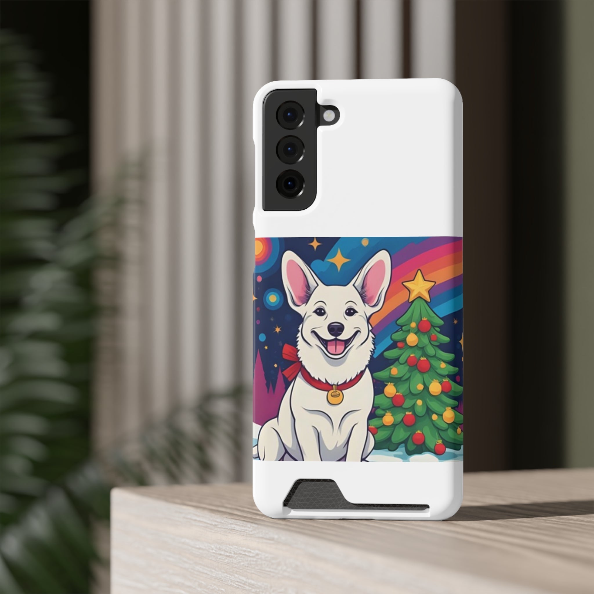 White Corgi Holiday Phone Case with Card Holder