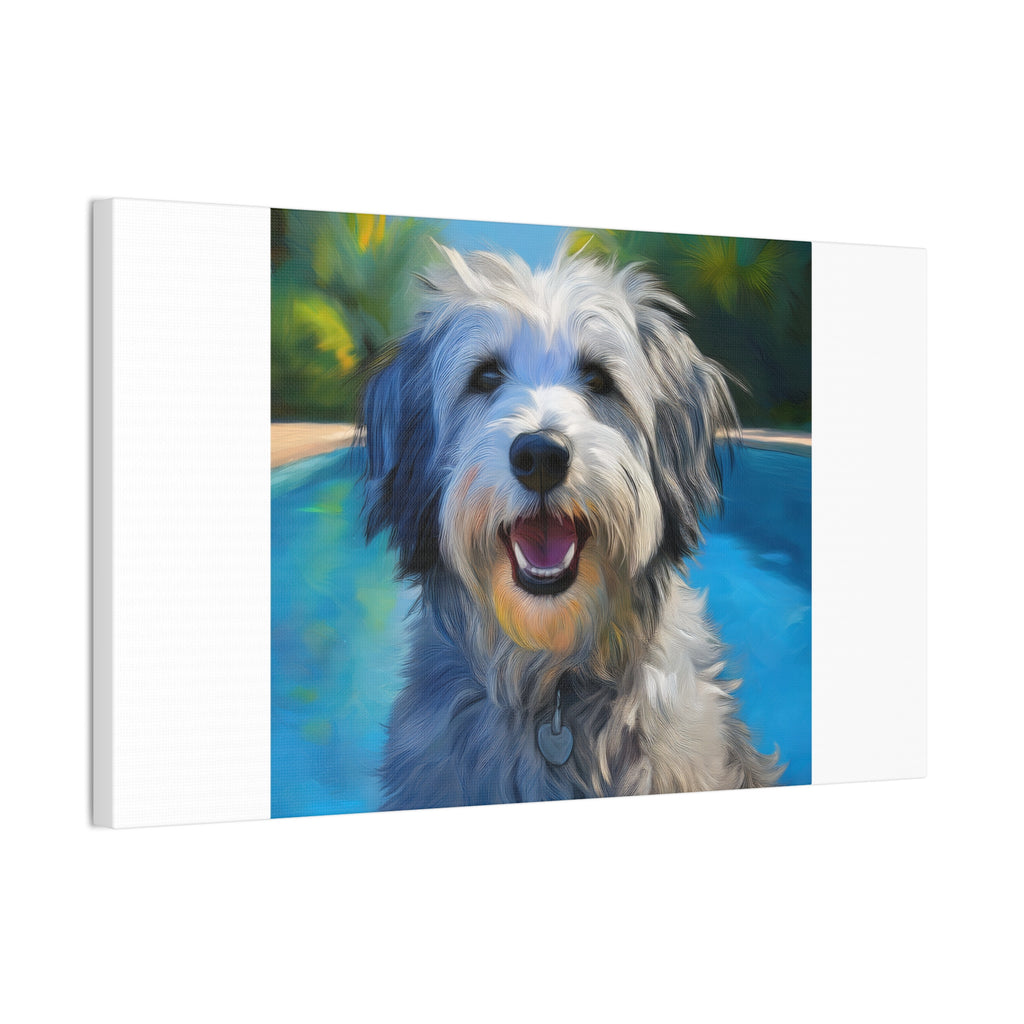 Grey Shaggy Dog Poolside Canvas Stretched, 0.75"