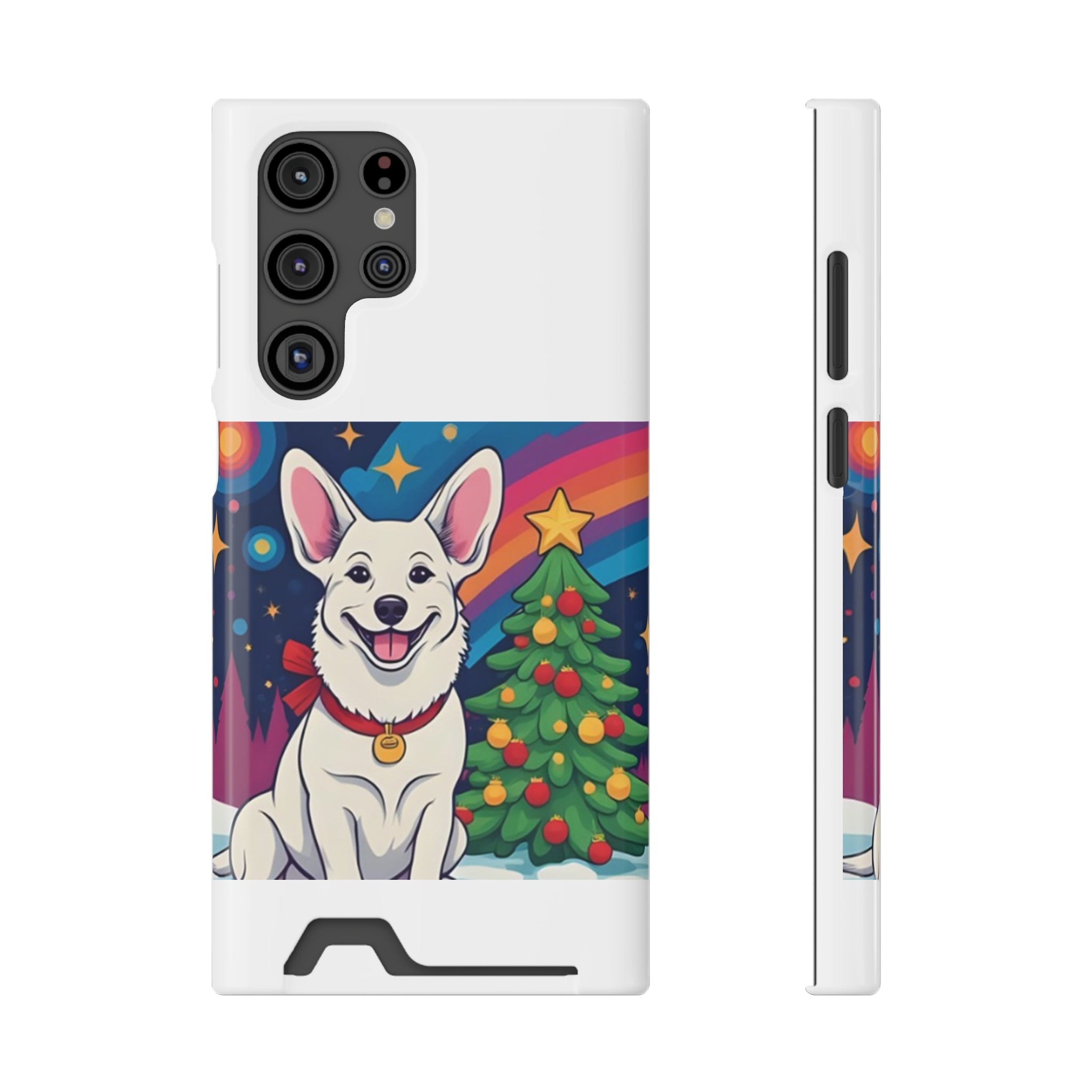 White Corgi Holiday Phone Case with Card Holder