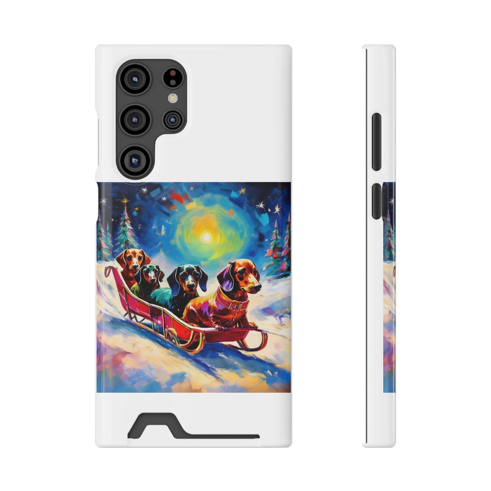 Dachshund Night Sleighride Phone Case with Card Holder