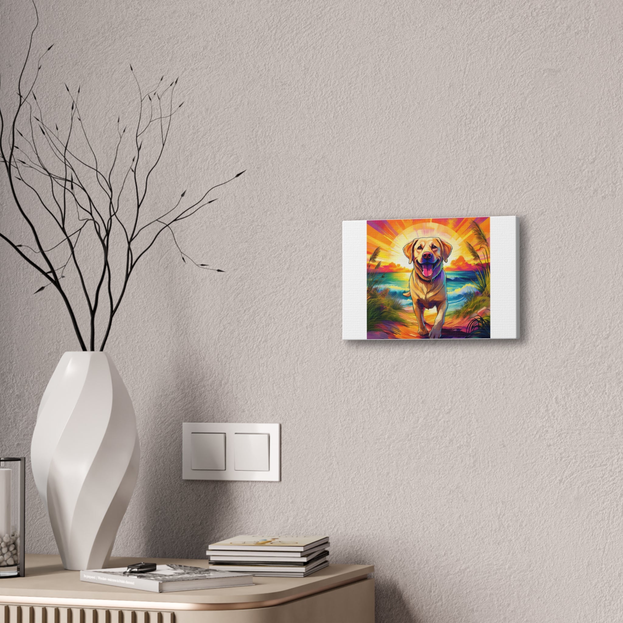 Yellow Lab Sunset Beach Canvas Stretched, 0.75"