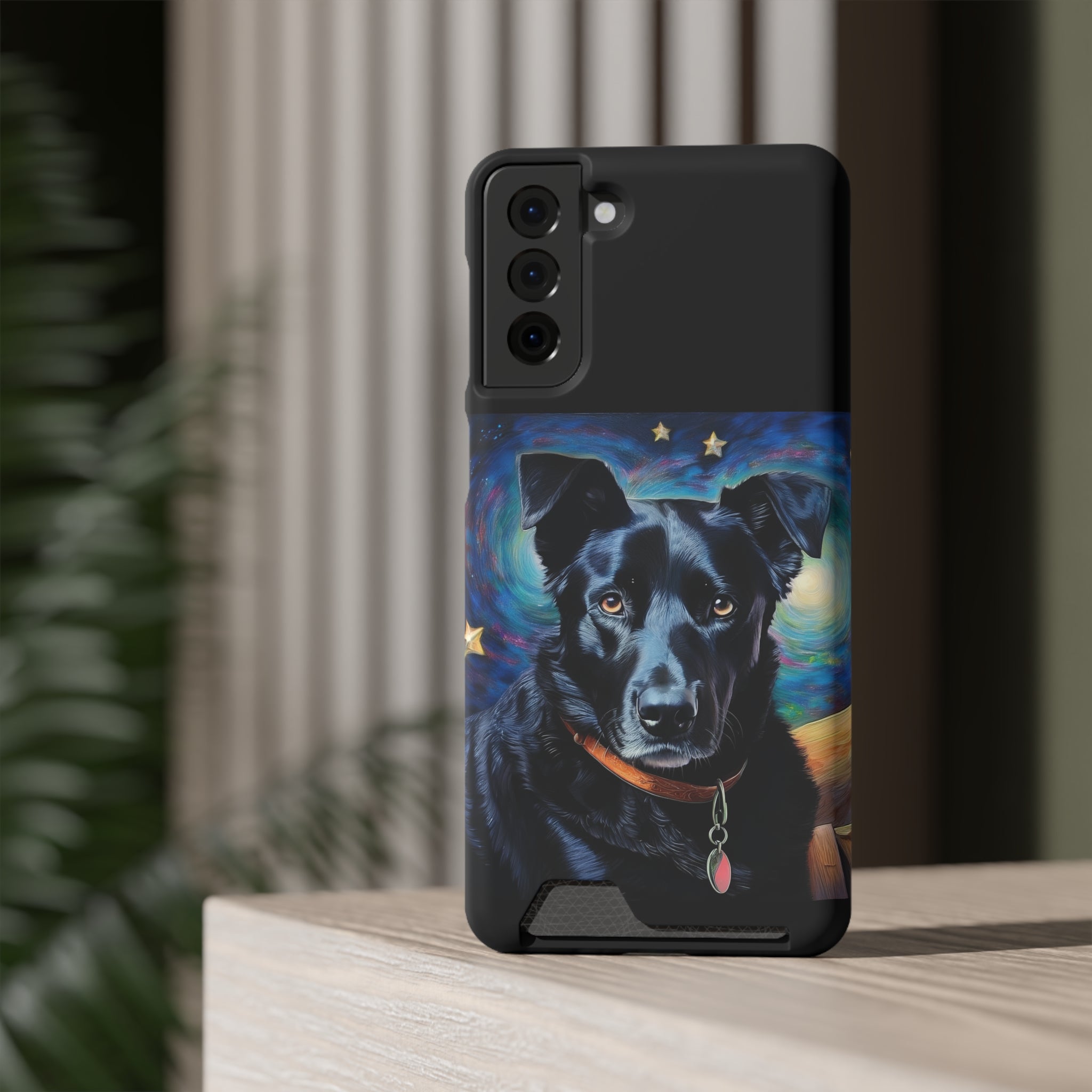 Black Shepherd Lab Stary Night Phone Case with Card Holder