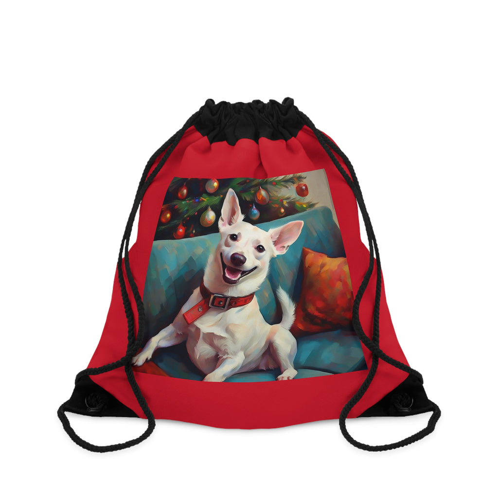 White Corgi Holiday II Drawstring Bag