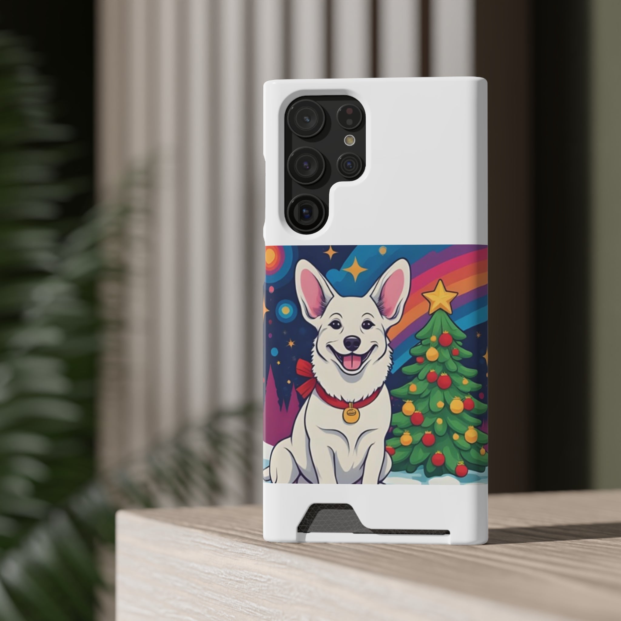 White Corgi Holiday Phone Case with Card Holder