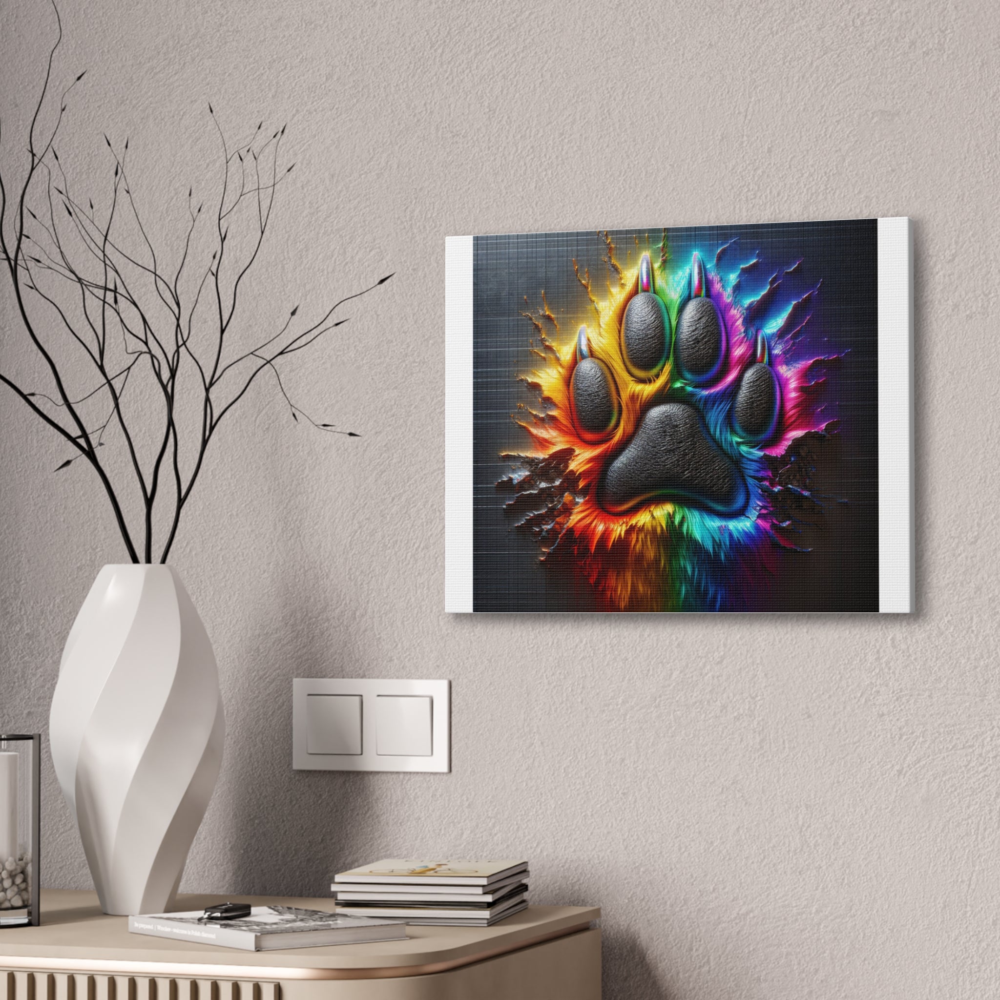 Electric Rainbow Dog Paw Canvas Stretched, 0.75"