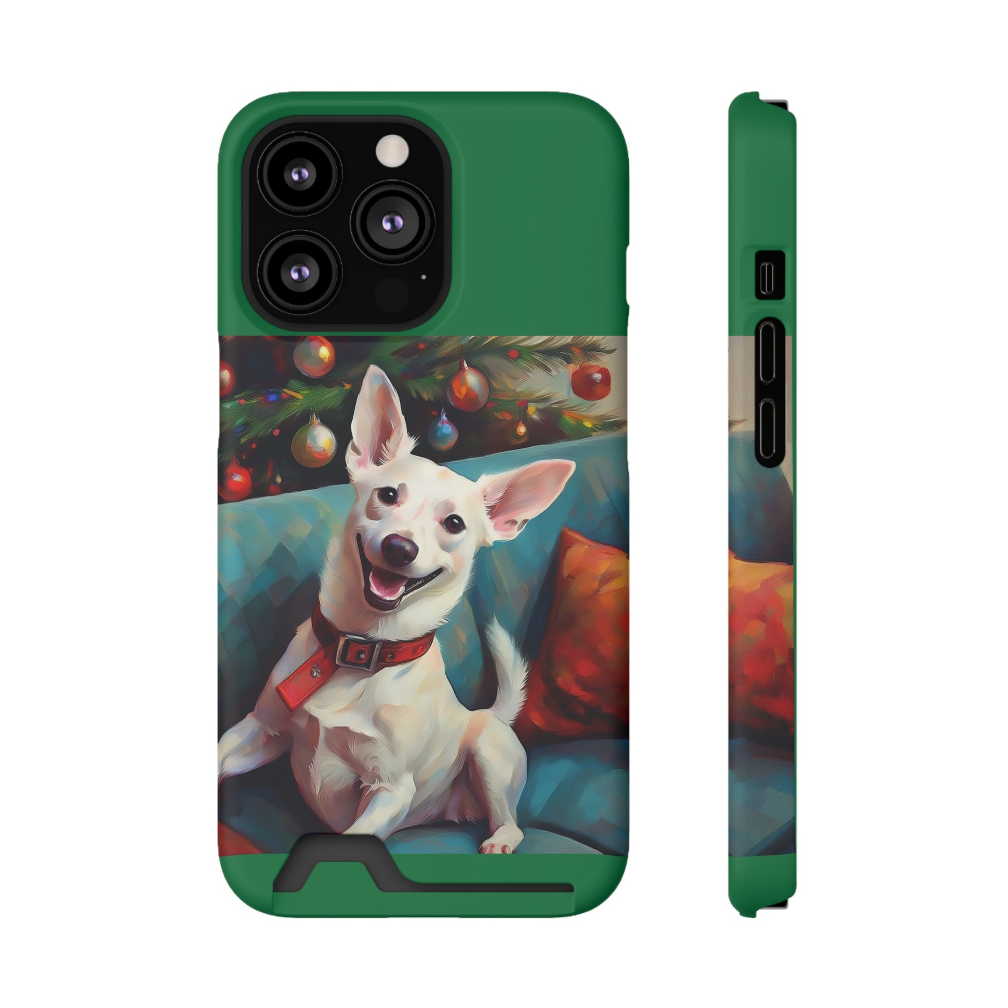White Corgi Holiday II Phone Case with Card Holder