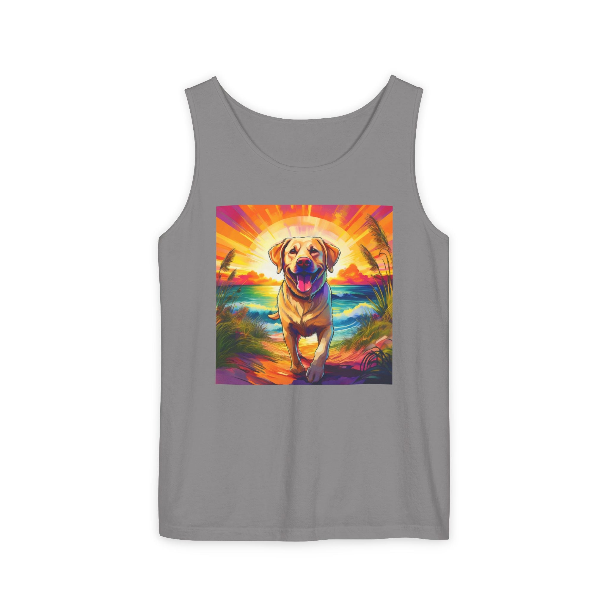 Yellow Lab Sunset Beach Unisex Tank Top