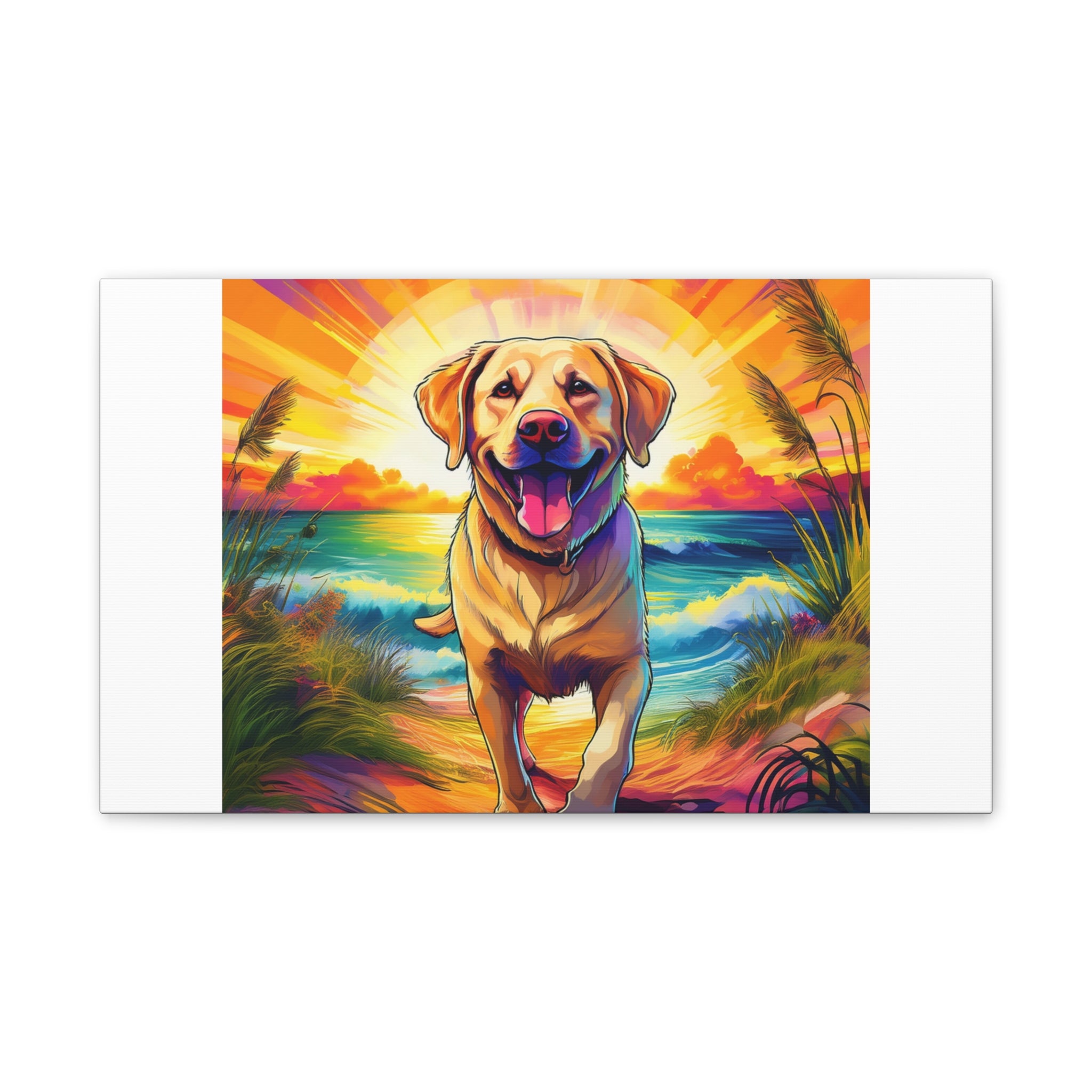 Yellow Lab Sunset Beach Canvas Stretched, 0.75"