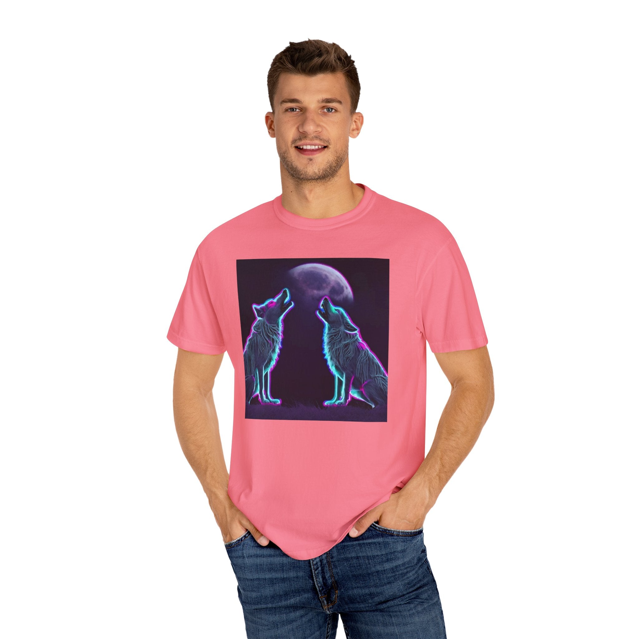 Neon Wolves Howling Unisex Garment-Dyed T-shirt