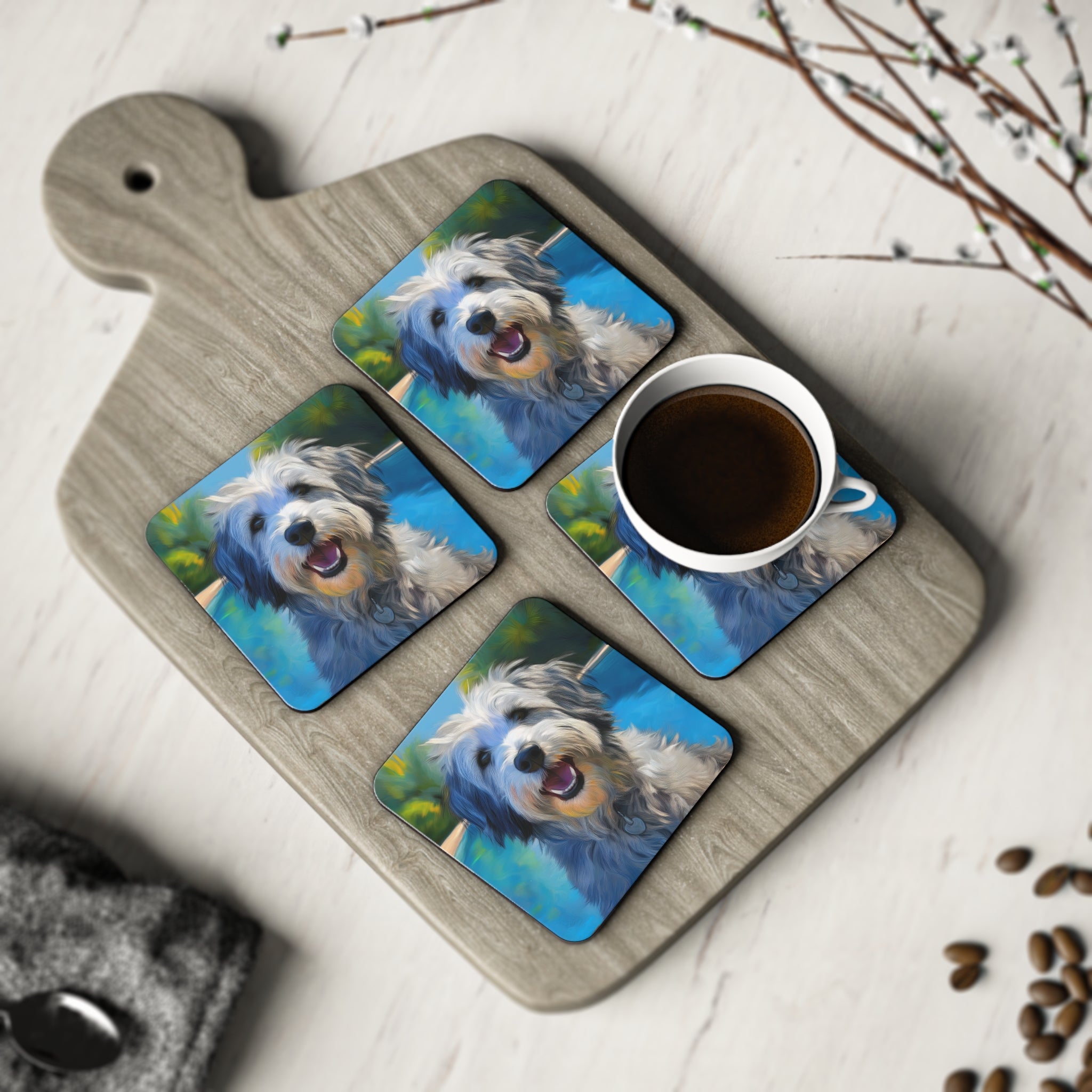 Grey Shaggy Dog Poolside Coasters