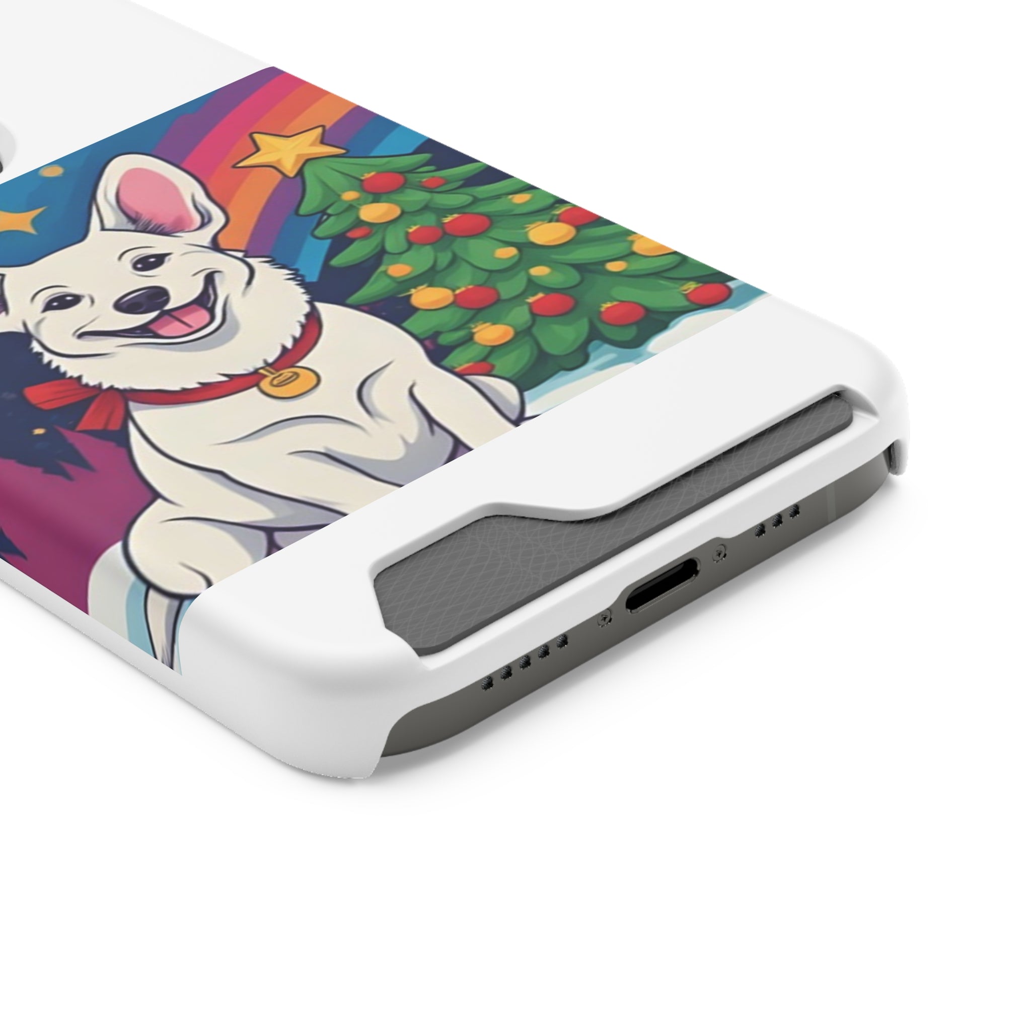 White Corgi Holiday Phone Case with Card Holder