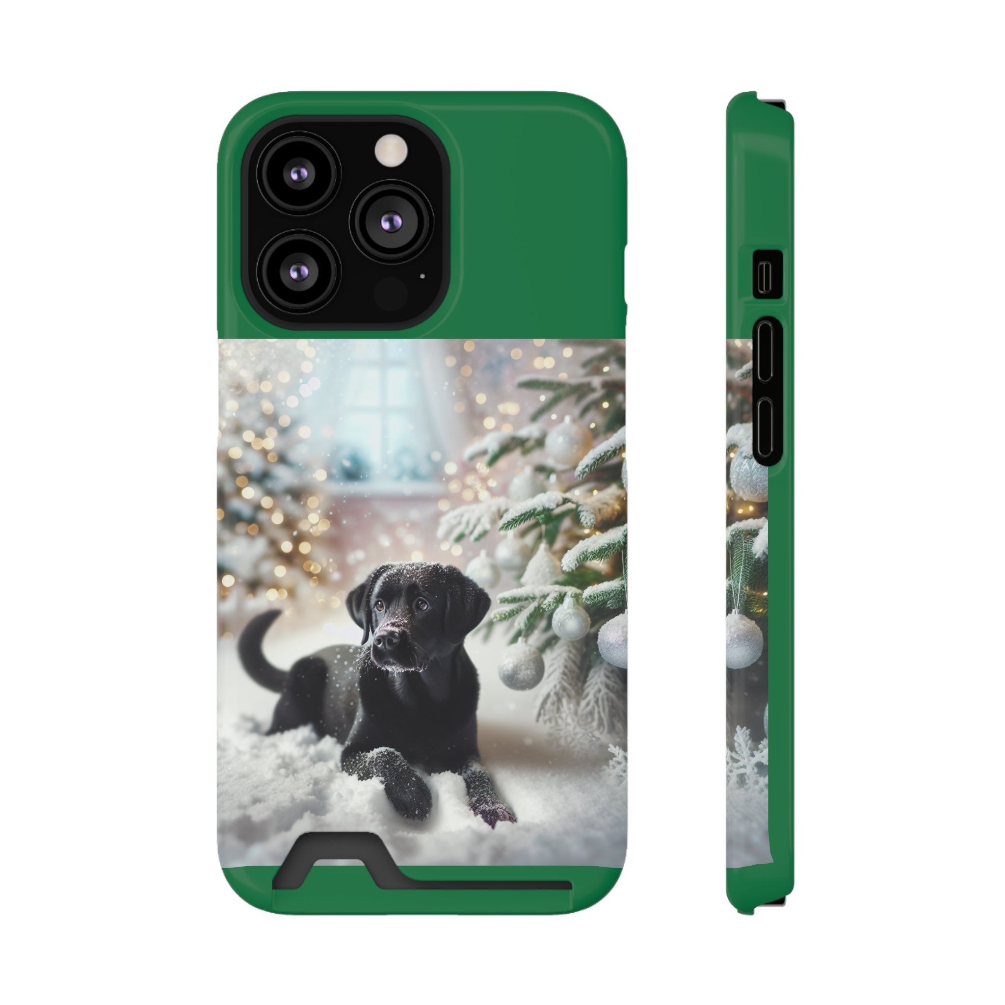 Black Lab Holiday Phone Case with Card Holder