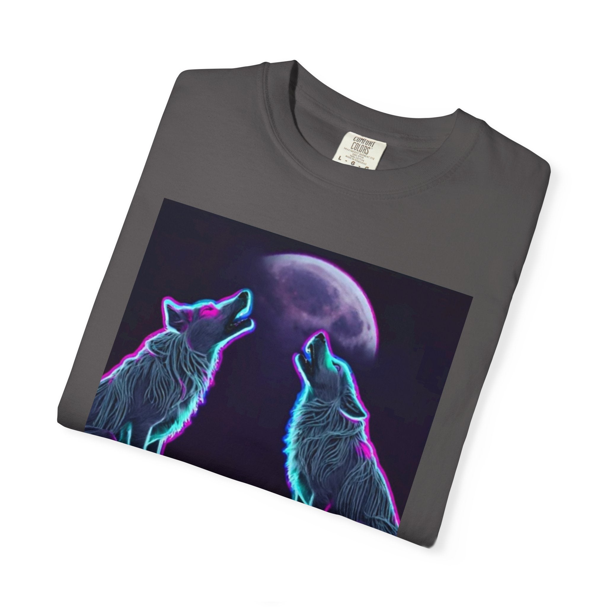Neon Wolves Howling Unisex Garment-Dyed T-shirt