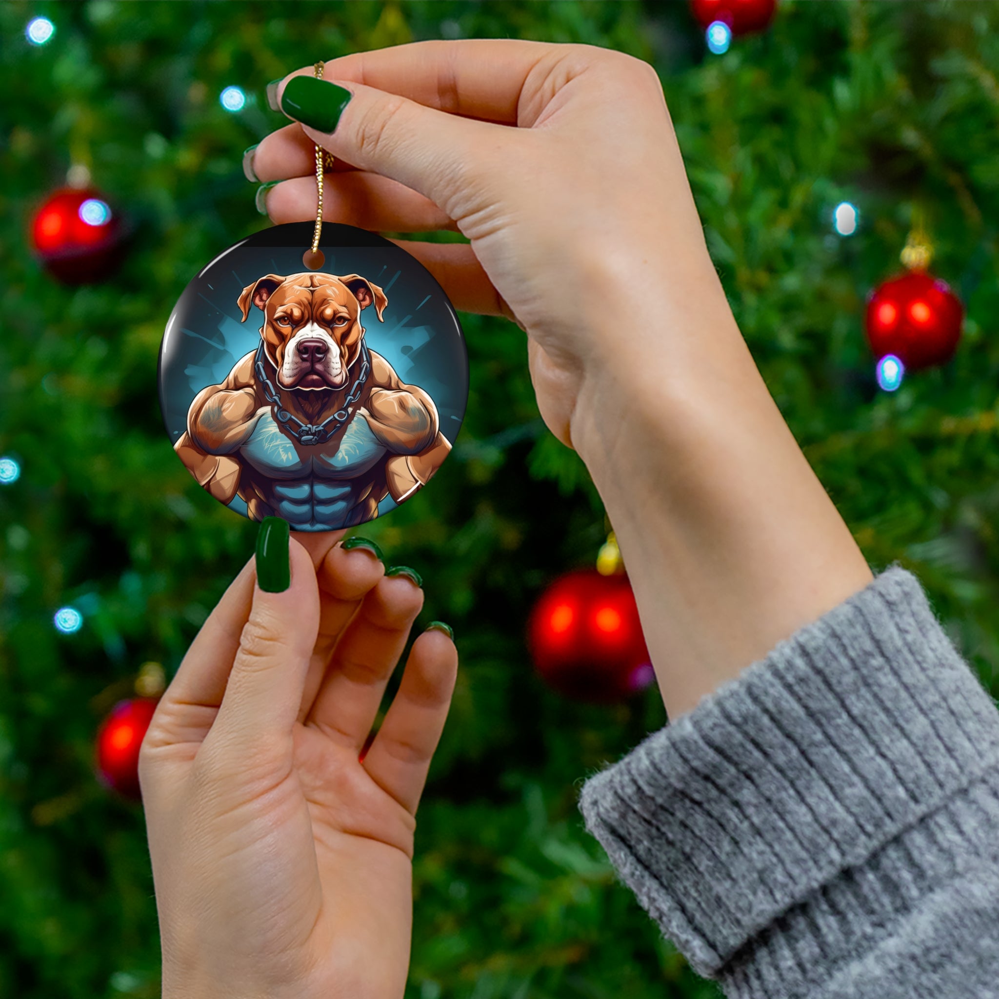 Pitbull Body Builder Ceramic Ornament