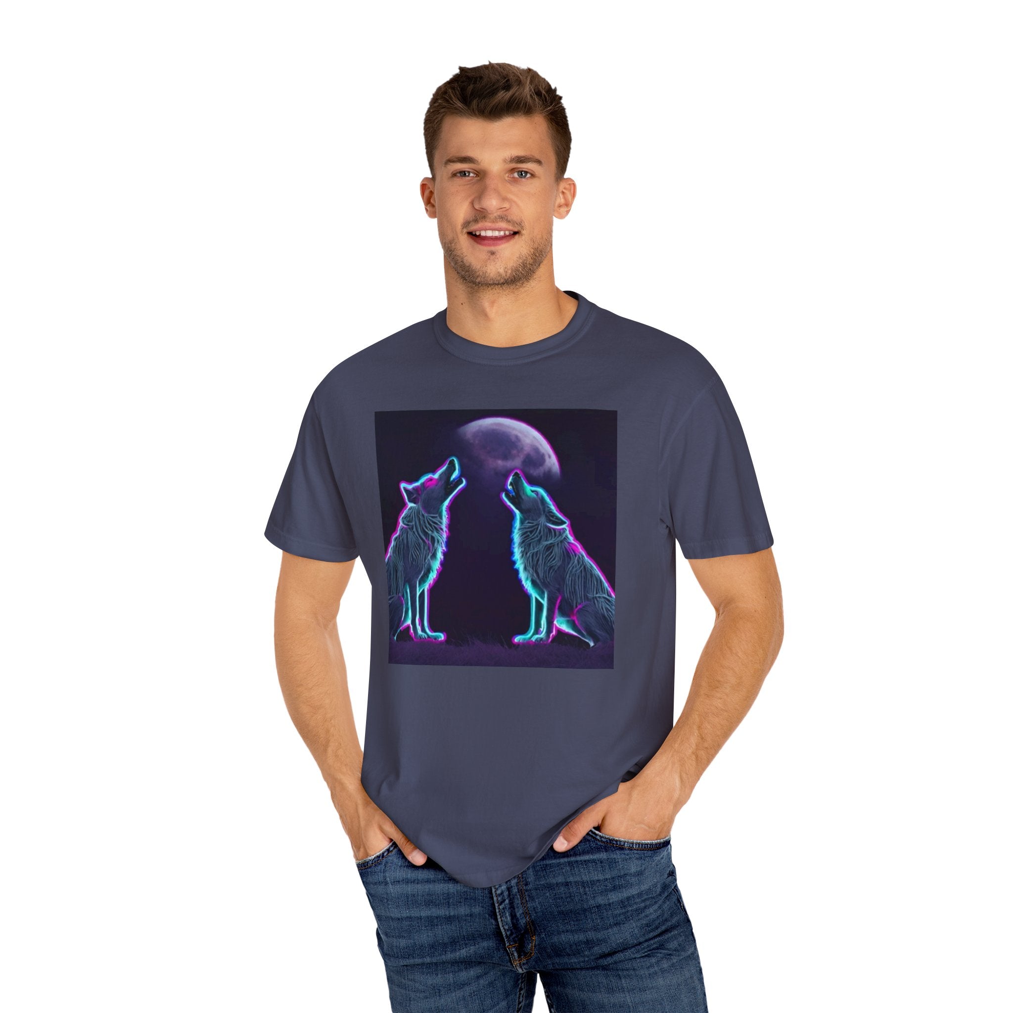Neon Wolves Howling Unisex Garment-Dyed T-shirt