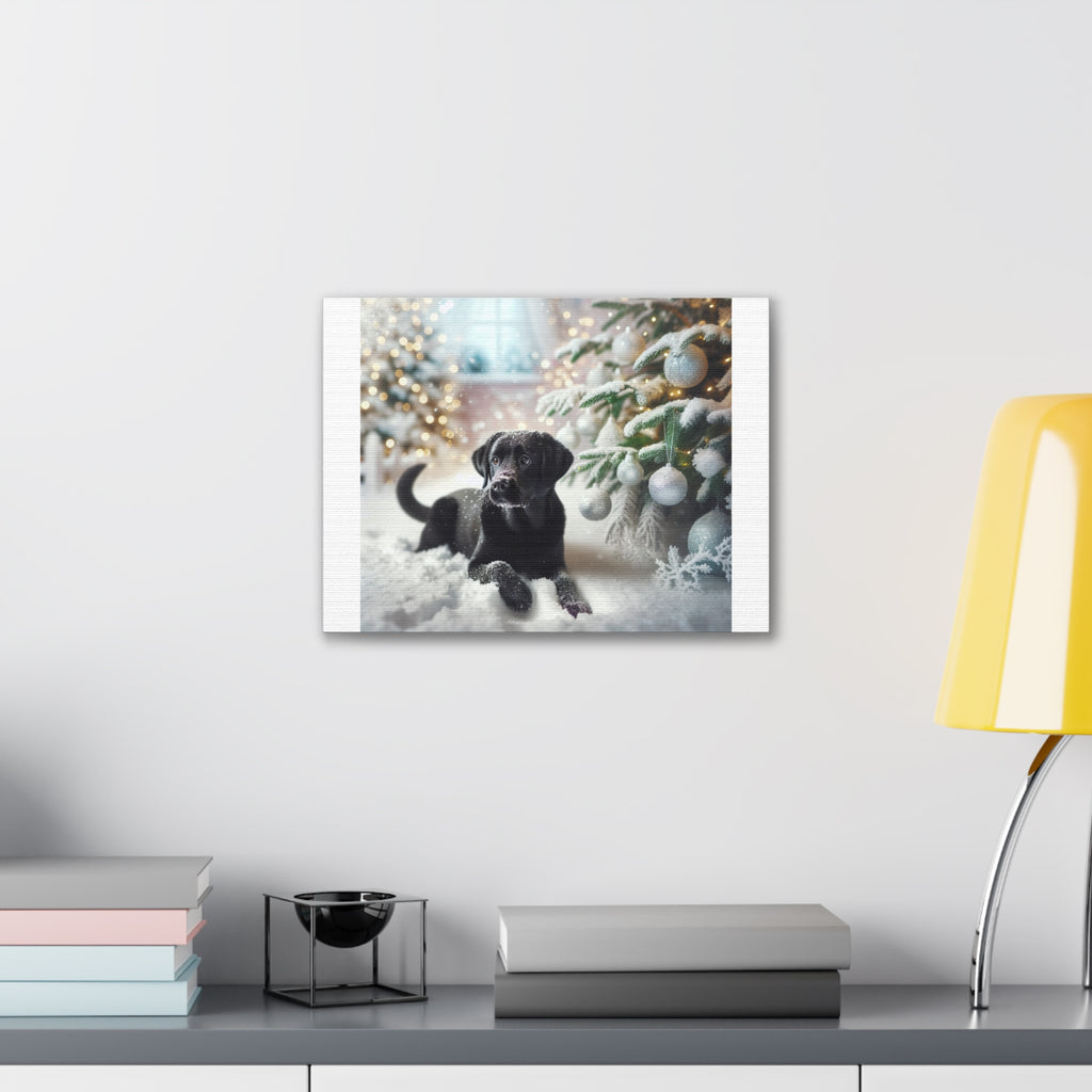 Black Lab Puppy Holiday Canvas Stretched, 0.75"