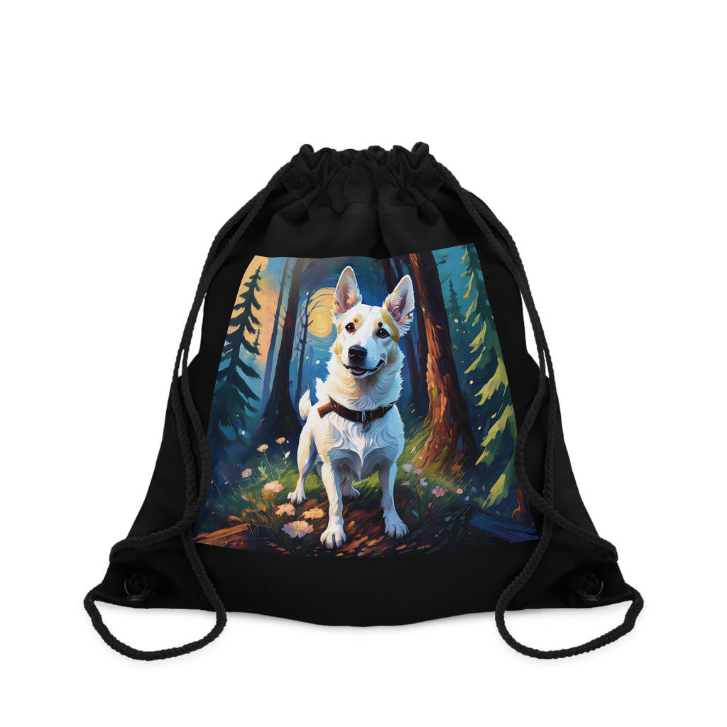 White/Tan Dog Forest Walk Drawstring Bag