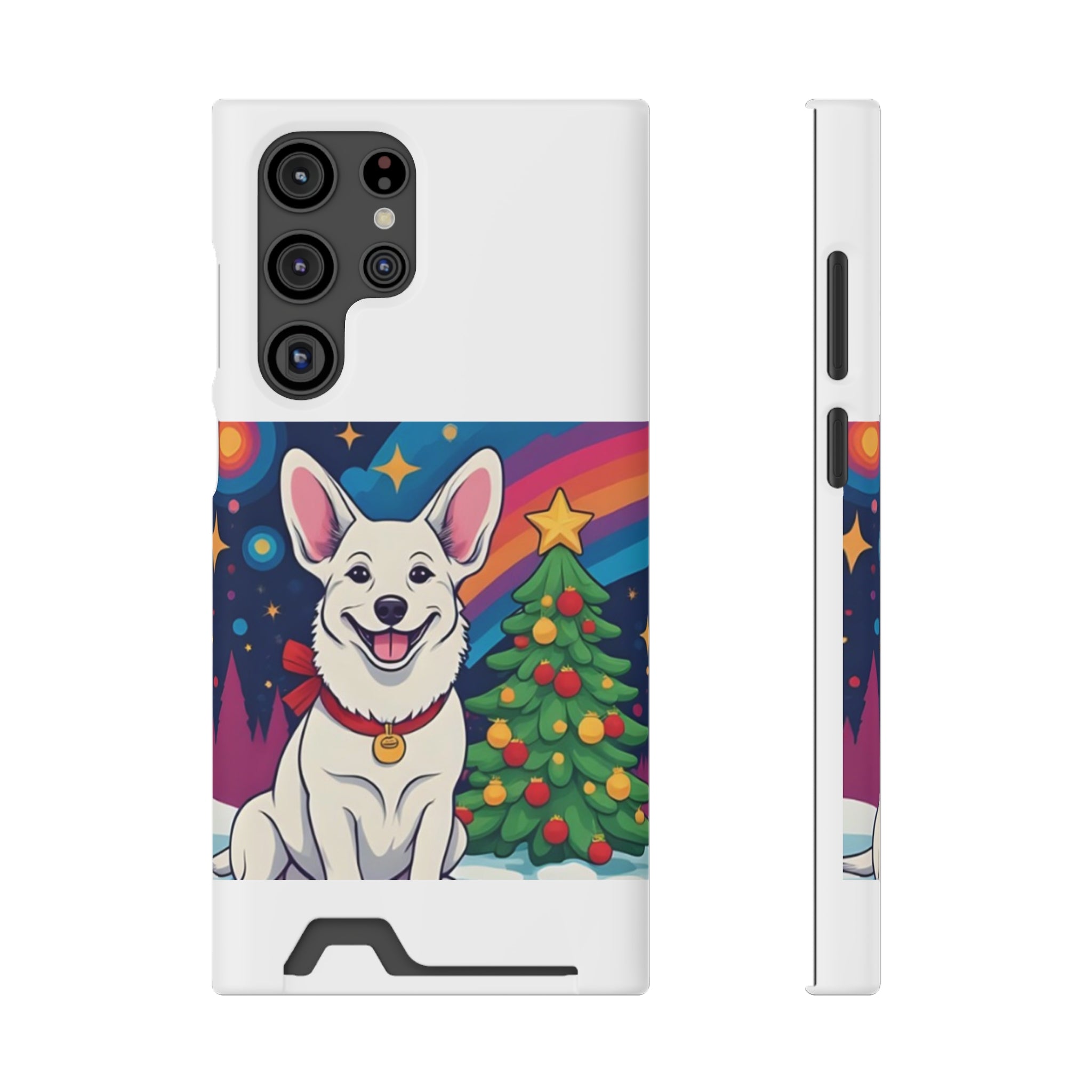 White Corgi Holiday Phone Case with Card Holder