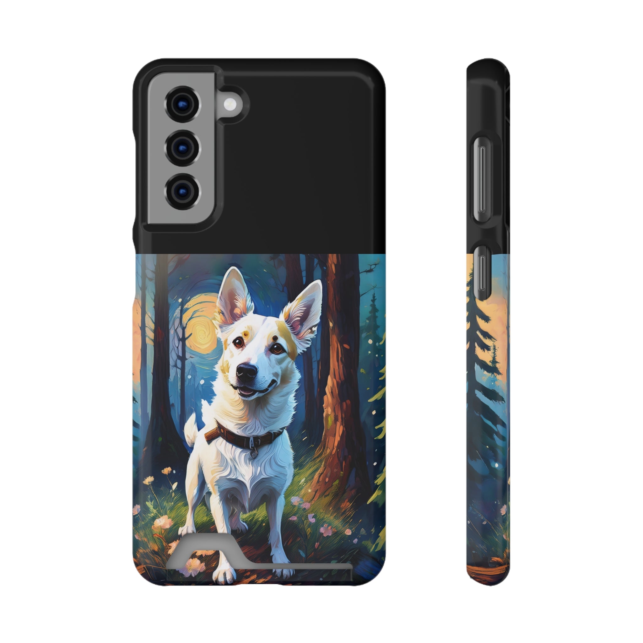 White/Tan Dog Forest Walk Phone Case with Card Holder