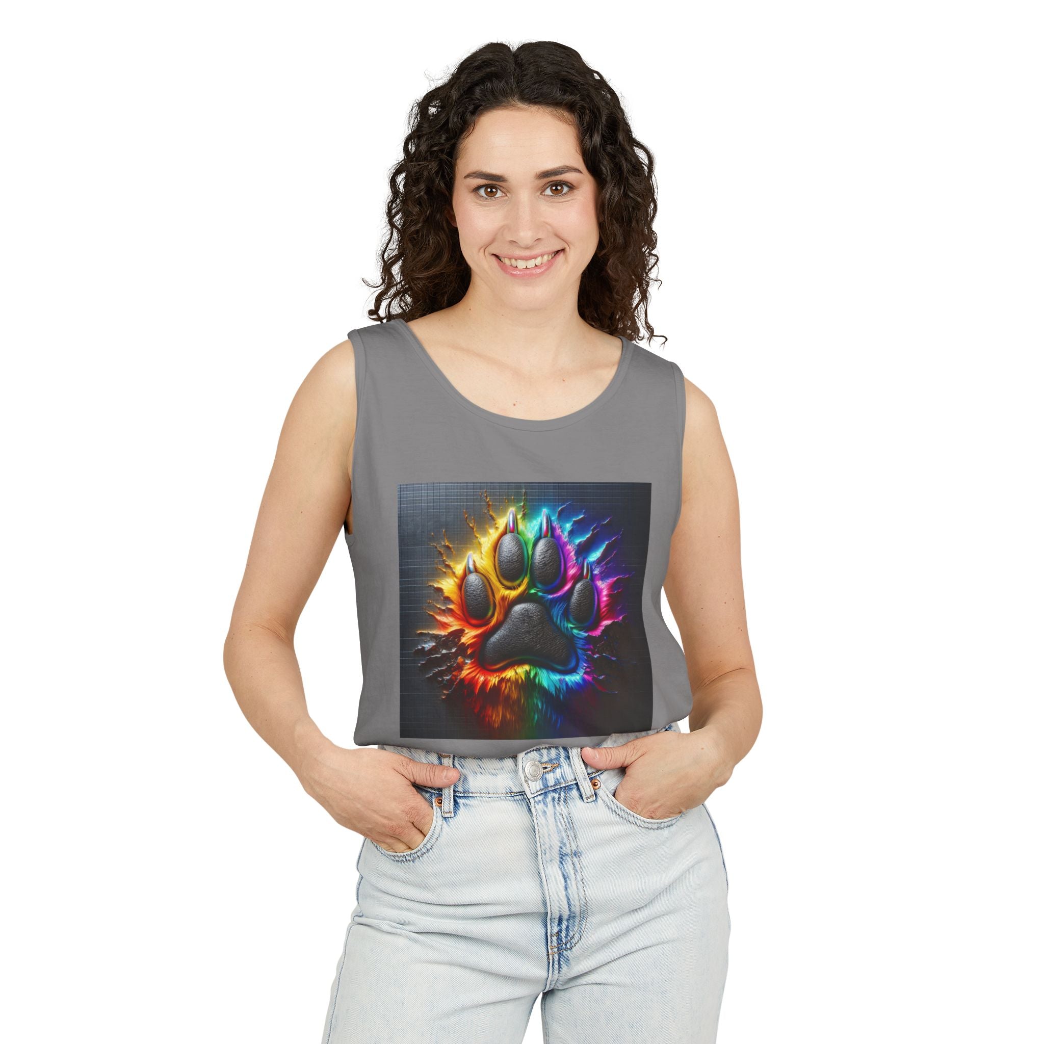 Electric Rainbow Dog Paw Unisex Tank Top