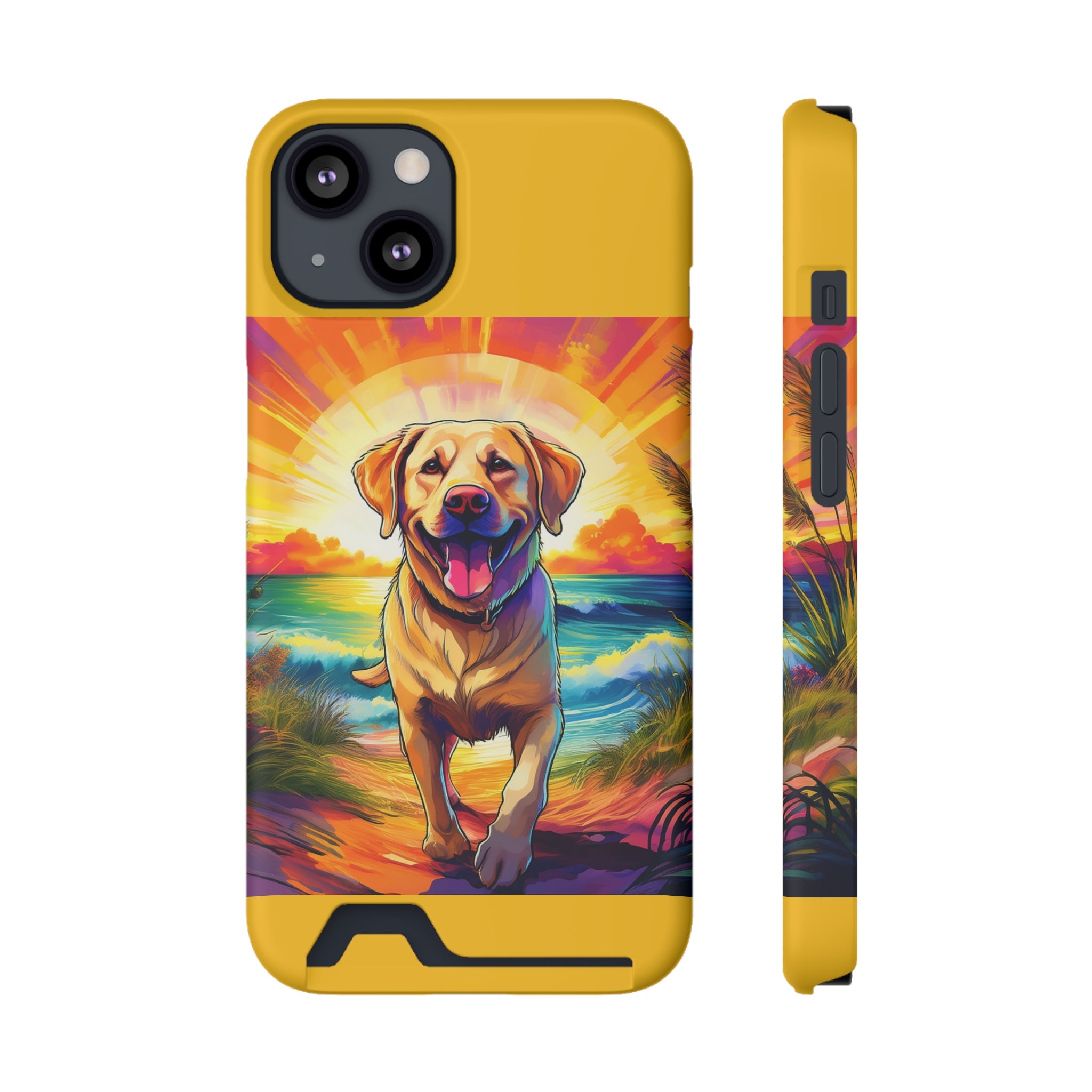 Yellow Lab Sunset Beach Phone Case with Card Holder