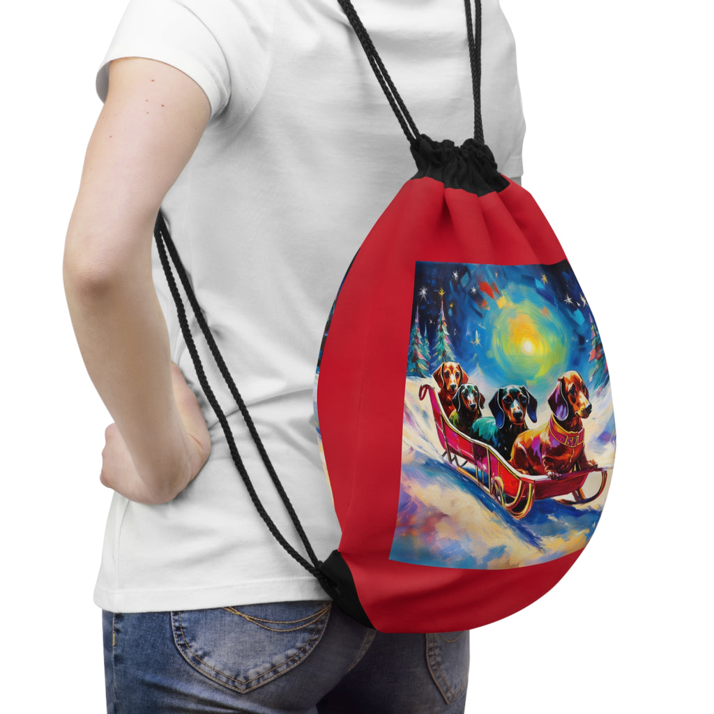 Dachshund Night Sleighride Drawstring Bag