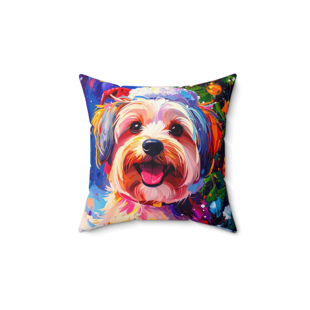 Yorkie Holiday II Polyester Square Pillow