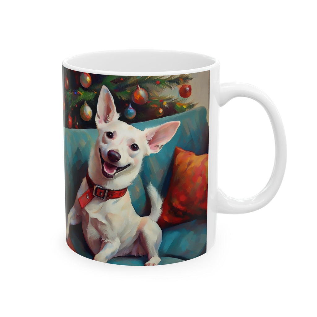 White Corgi Holiday II Ceramic Mug, (11oz, 15oz)