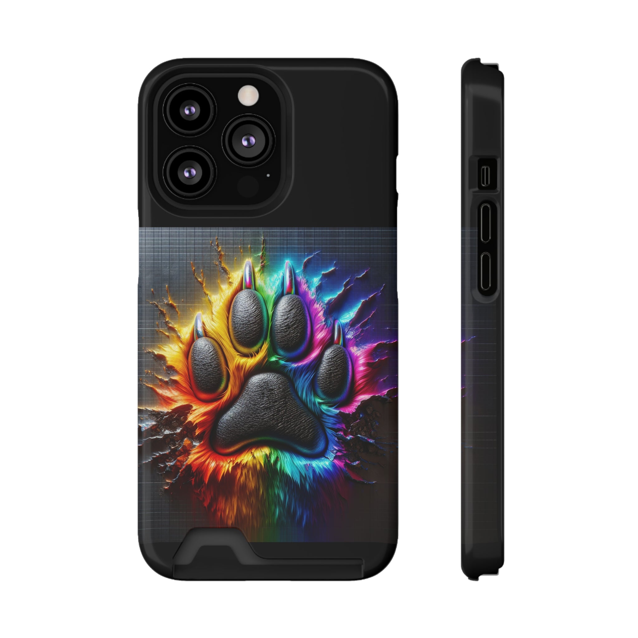 Electric Rainbow Dog Paw Phone Case with Card Holder