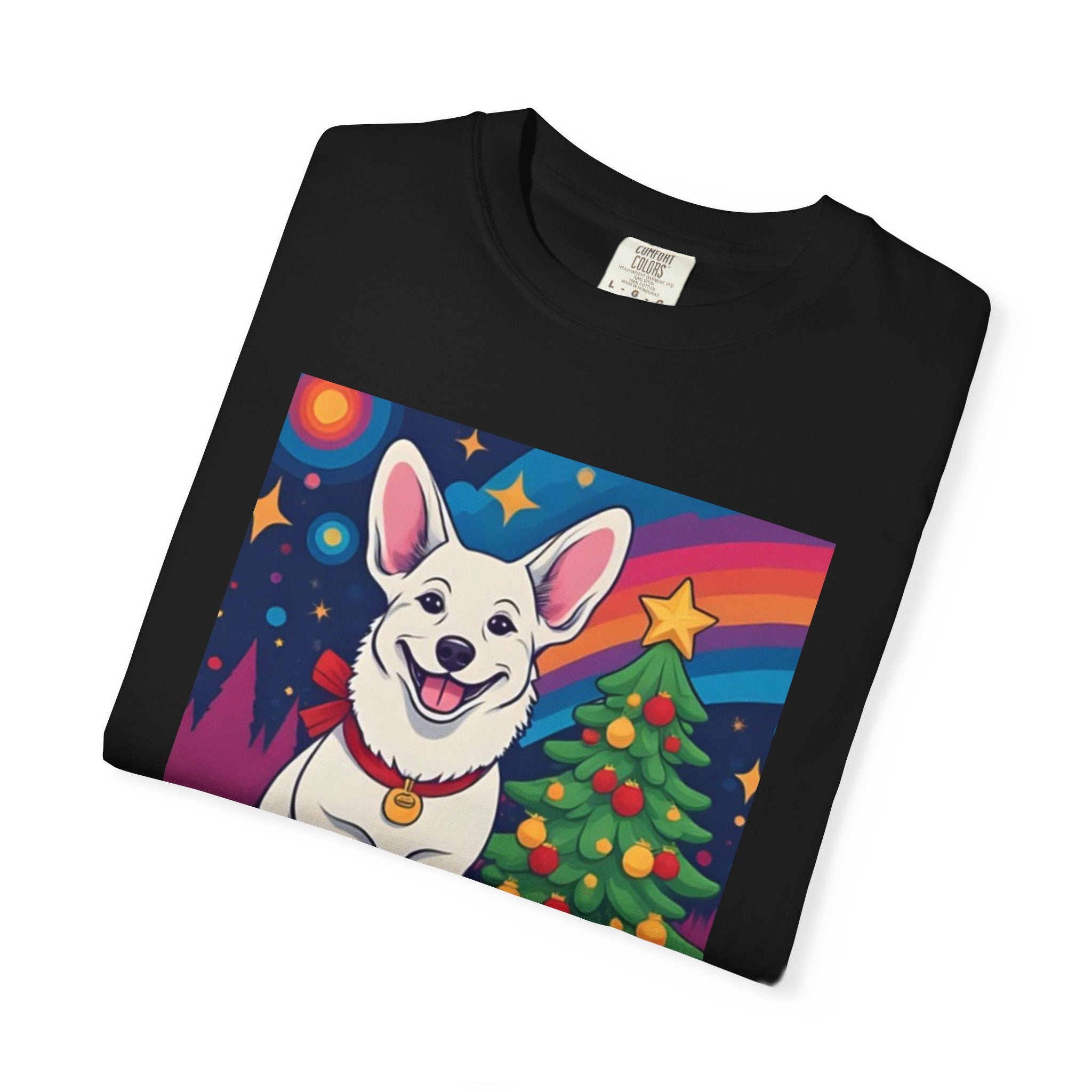 White Corgi Holiday Unisex Garment-Dyed T-shirt
