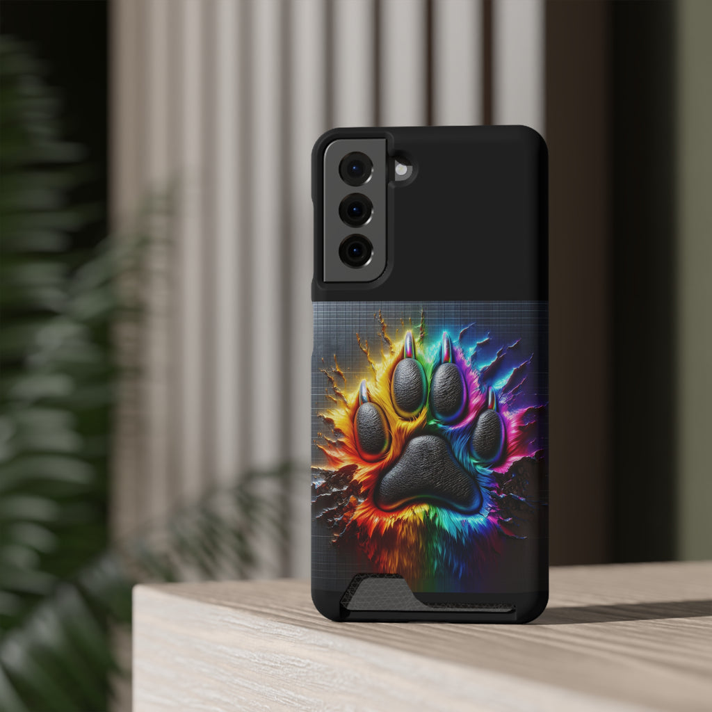 Electric Rainbow Dog Paw Phone Case with Card Holder