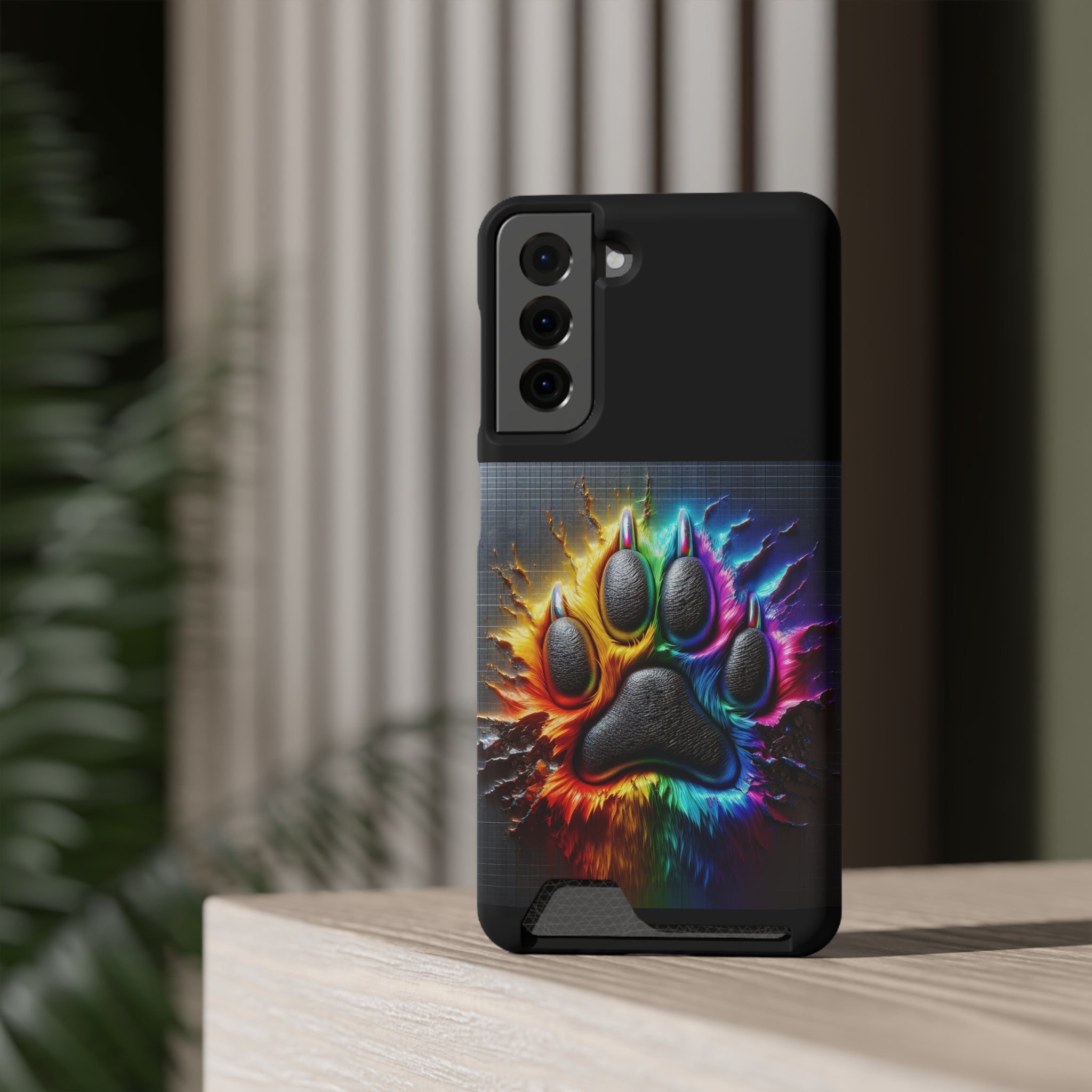 Electric Rainbow Dog Paw Phone Case with Card Holder