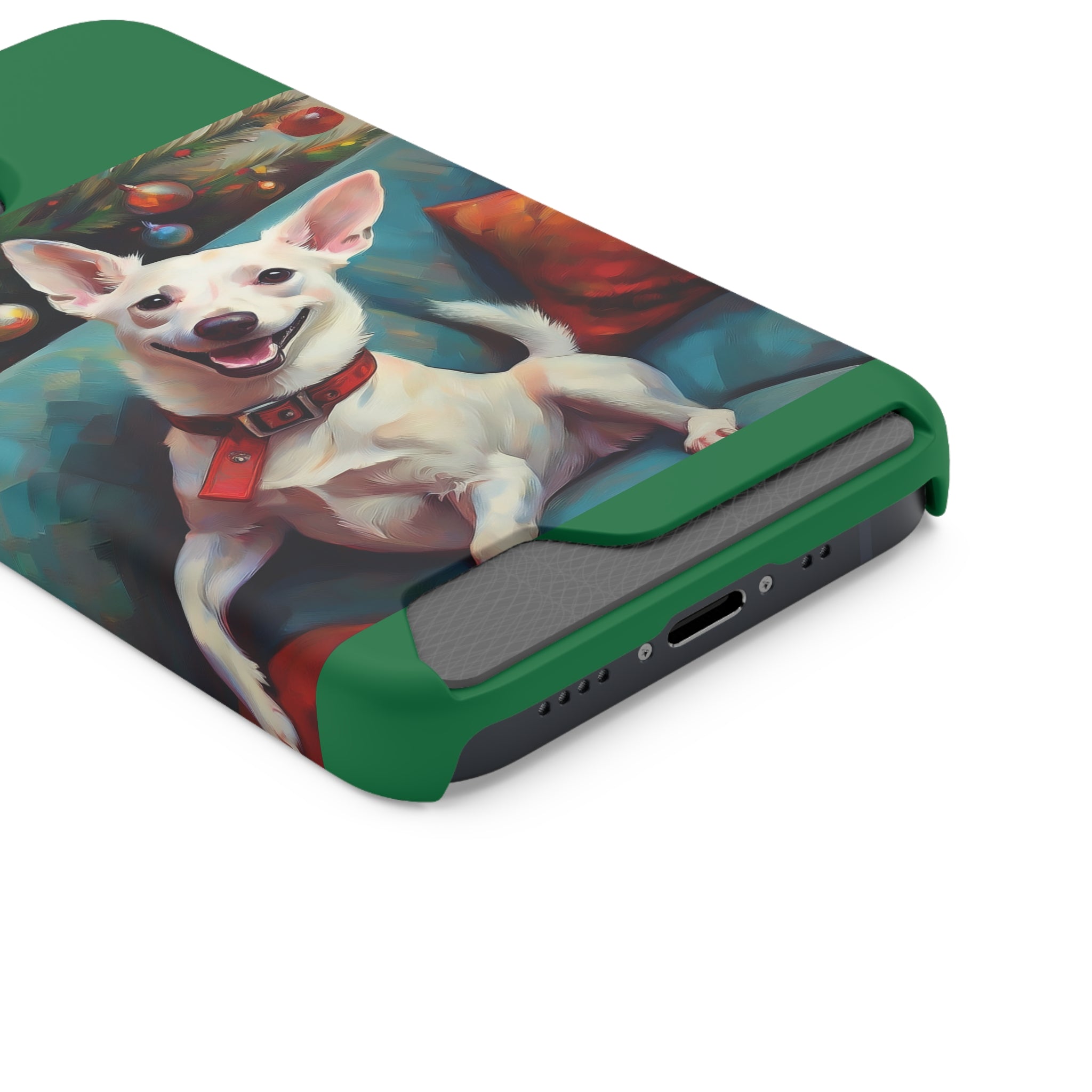 White Corgi Holiday II Phone Case with Card Holder