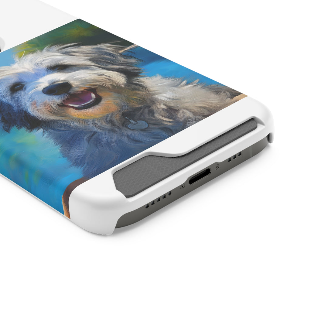 Grey Shaggy Dog Poolside Phone Case with Card Holder