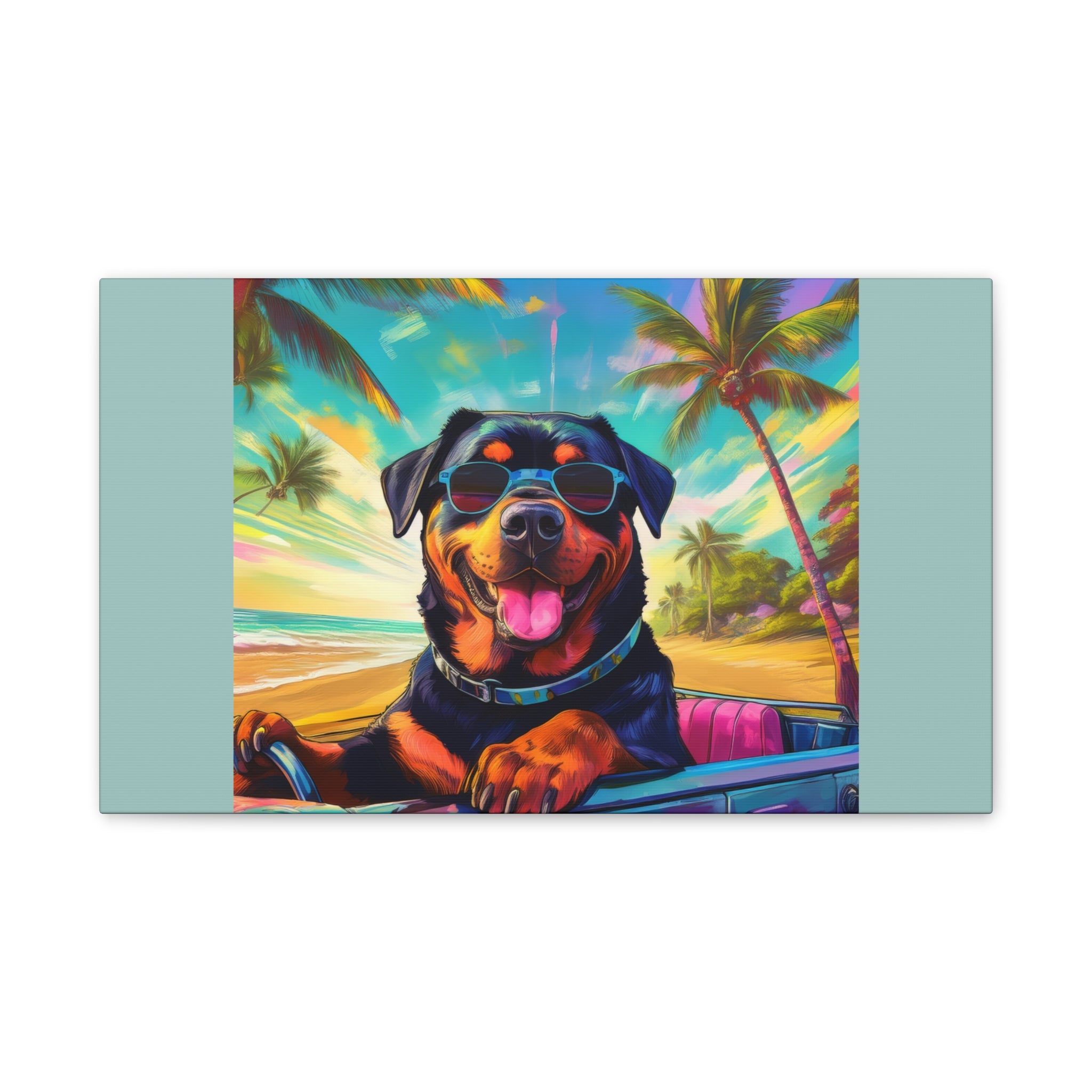 Rottweiler Beach Drive Canvas Painting