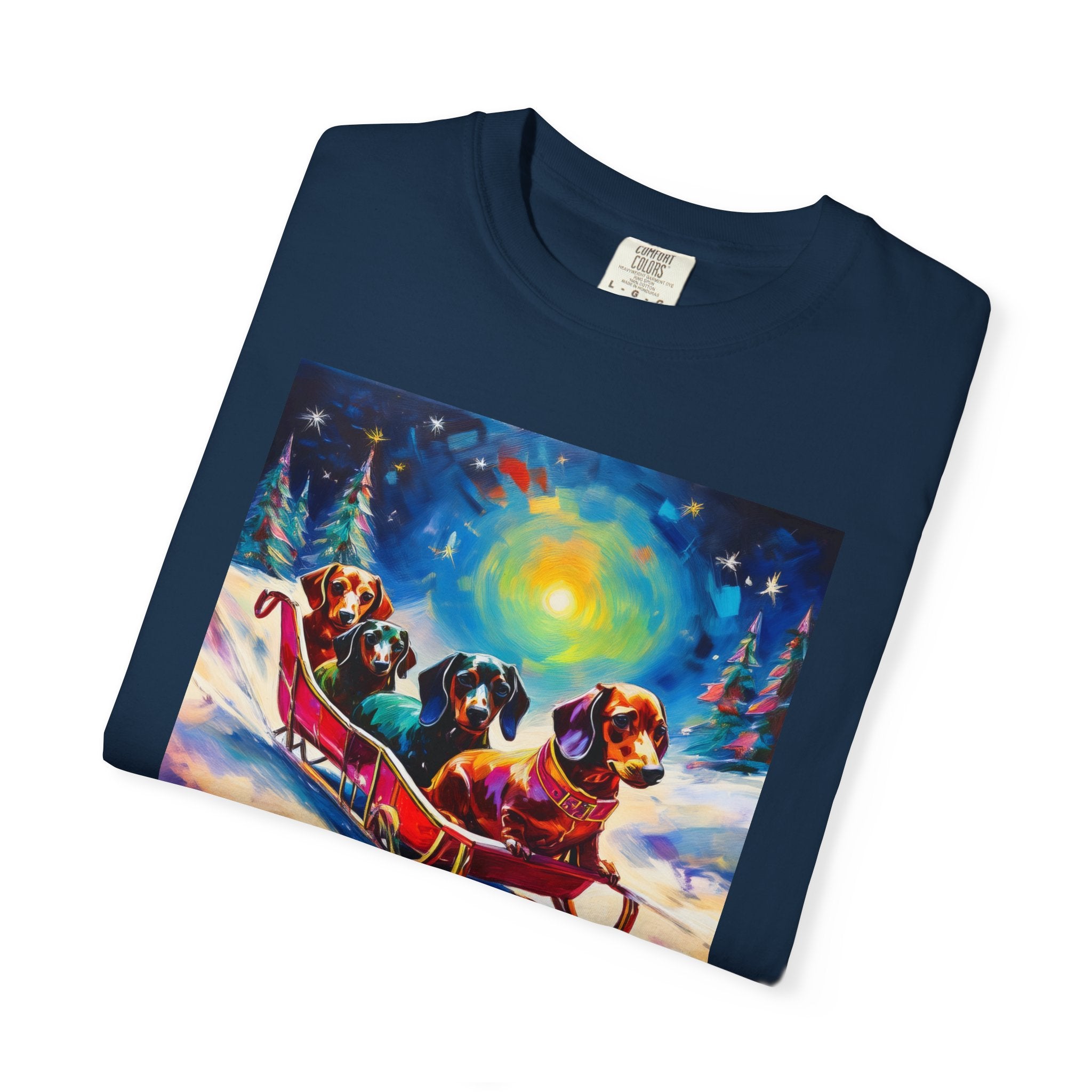 Dachshund Night Sleighride Unisex Garment-Dyed T-shirt