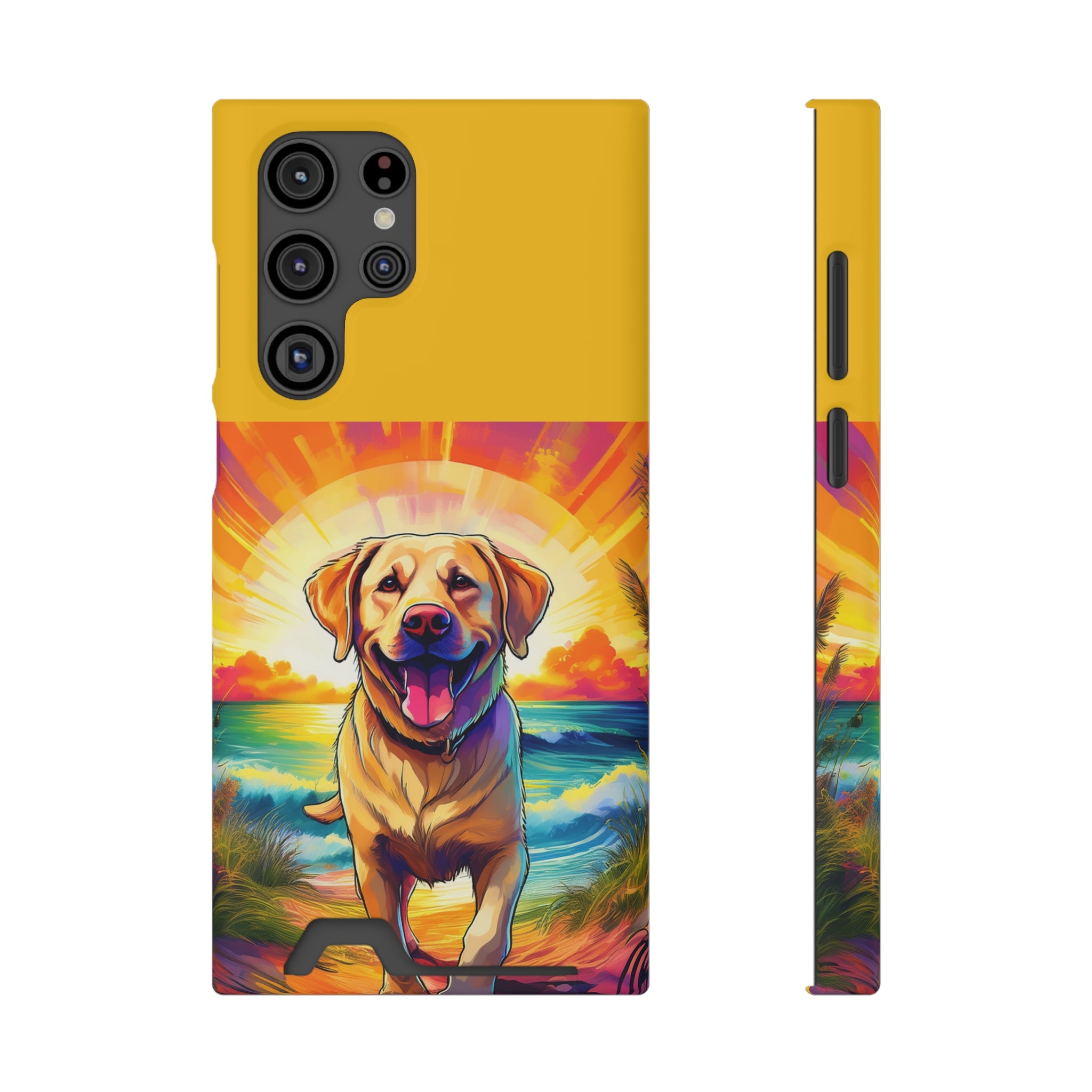 Yellow Lab Sunset Beach Phone Case with Card Holder