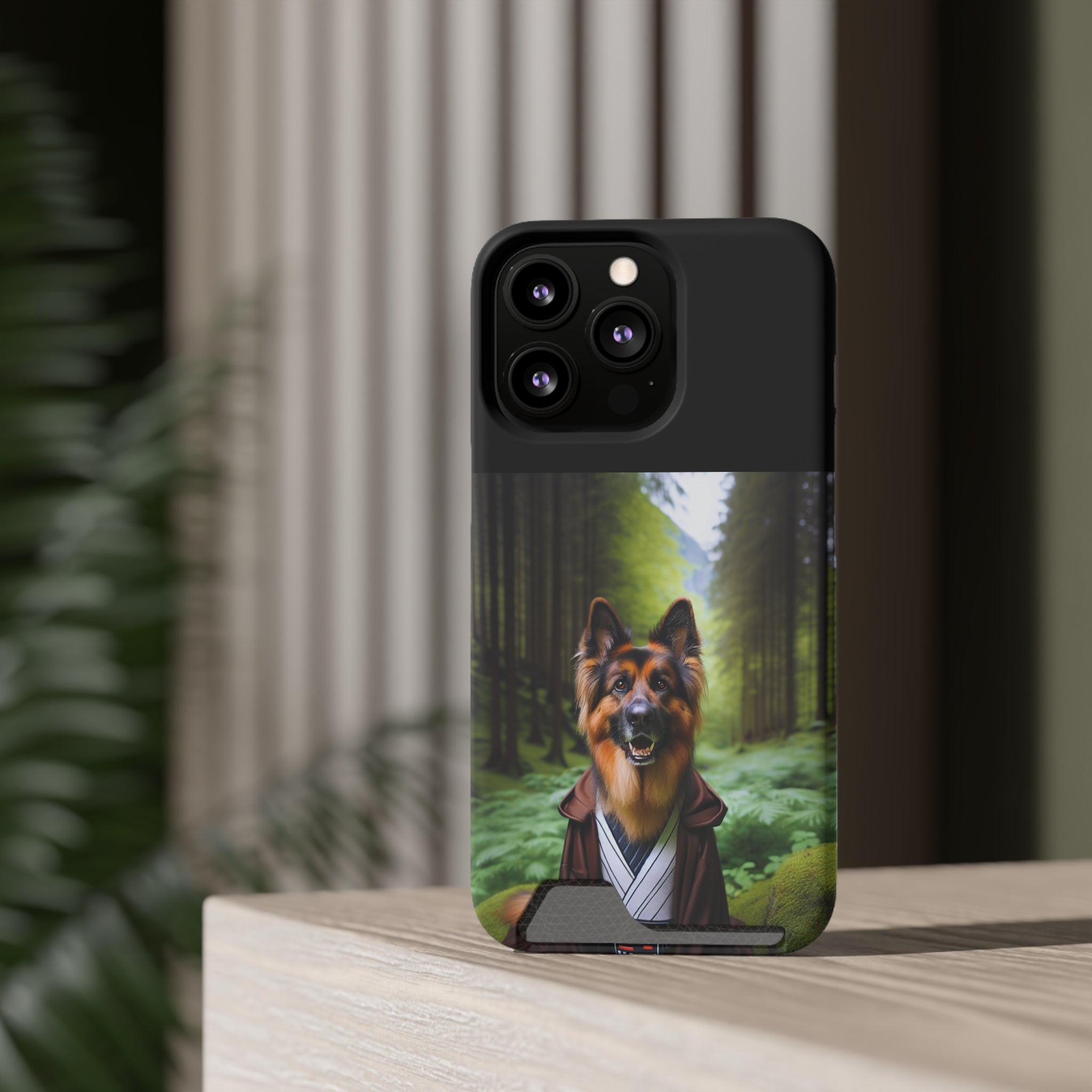 German Shepherd Forest Night Phone Case with Card Holder