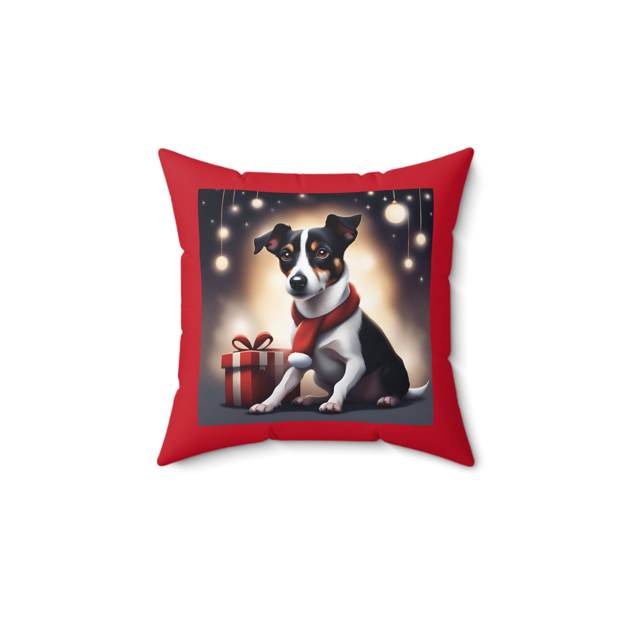 Jack Russel Holiday Polyester Square Pillow