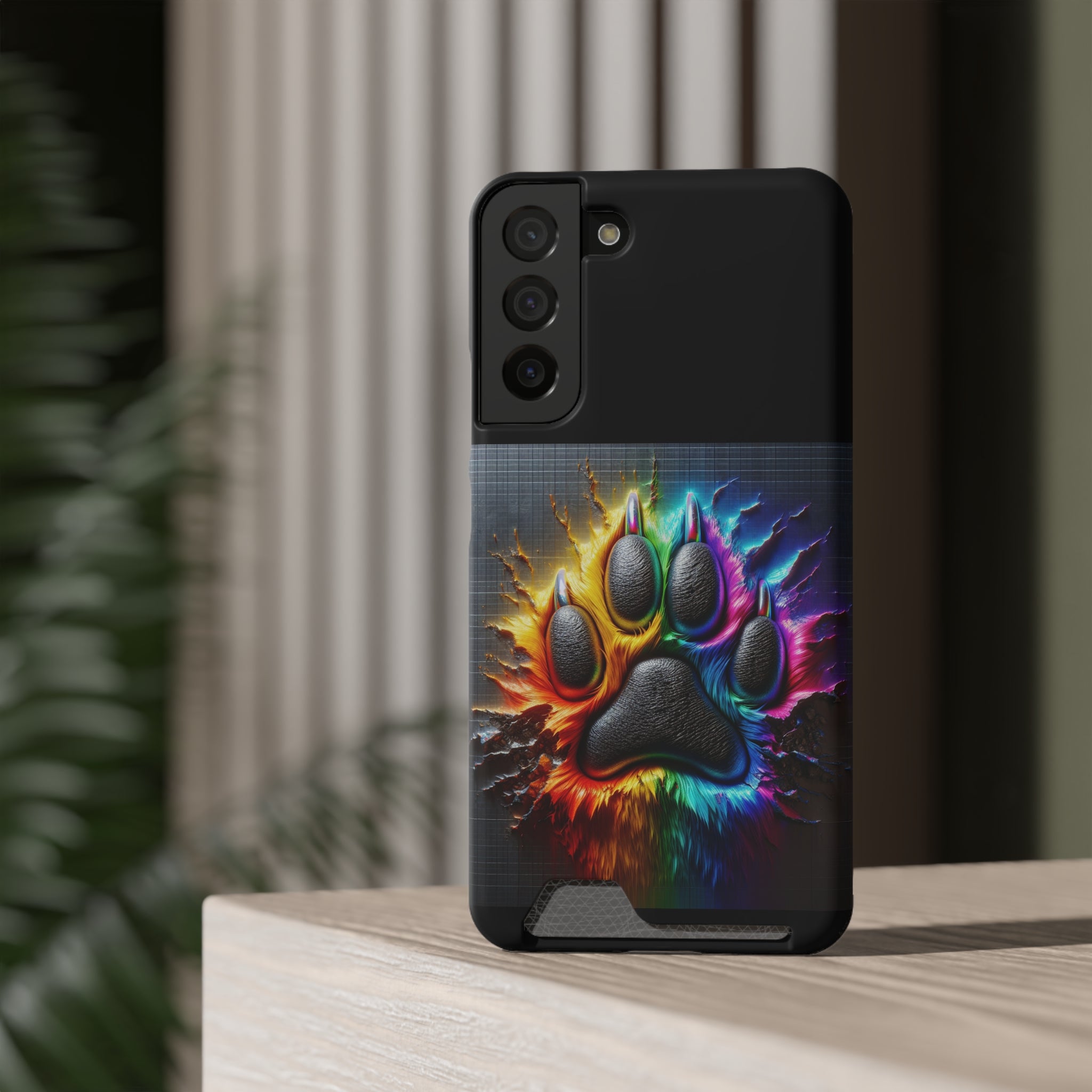 Electric Rainbow Dog Paw Phone Case with Card Holder